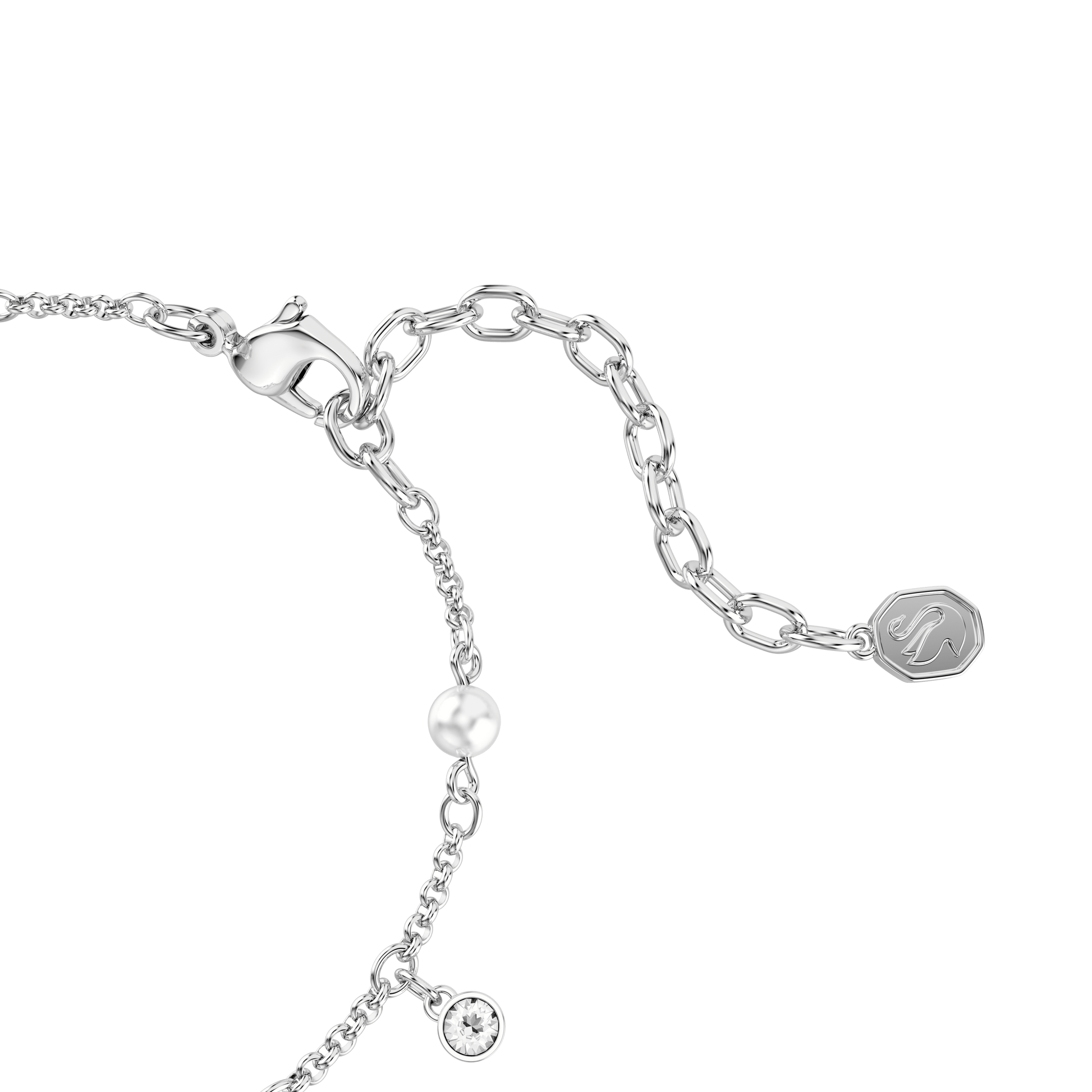 Imber bracelet, Crystal pearl, Round cut, White, Rhodium plated
