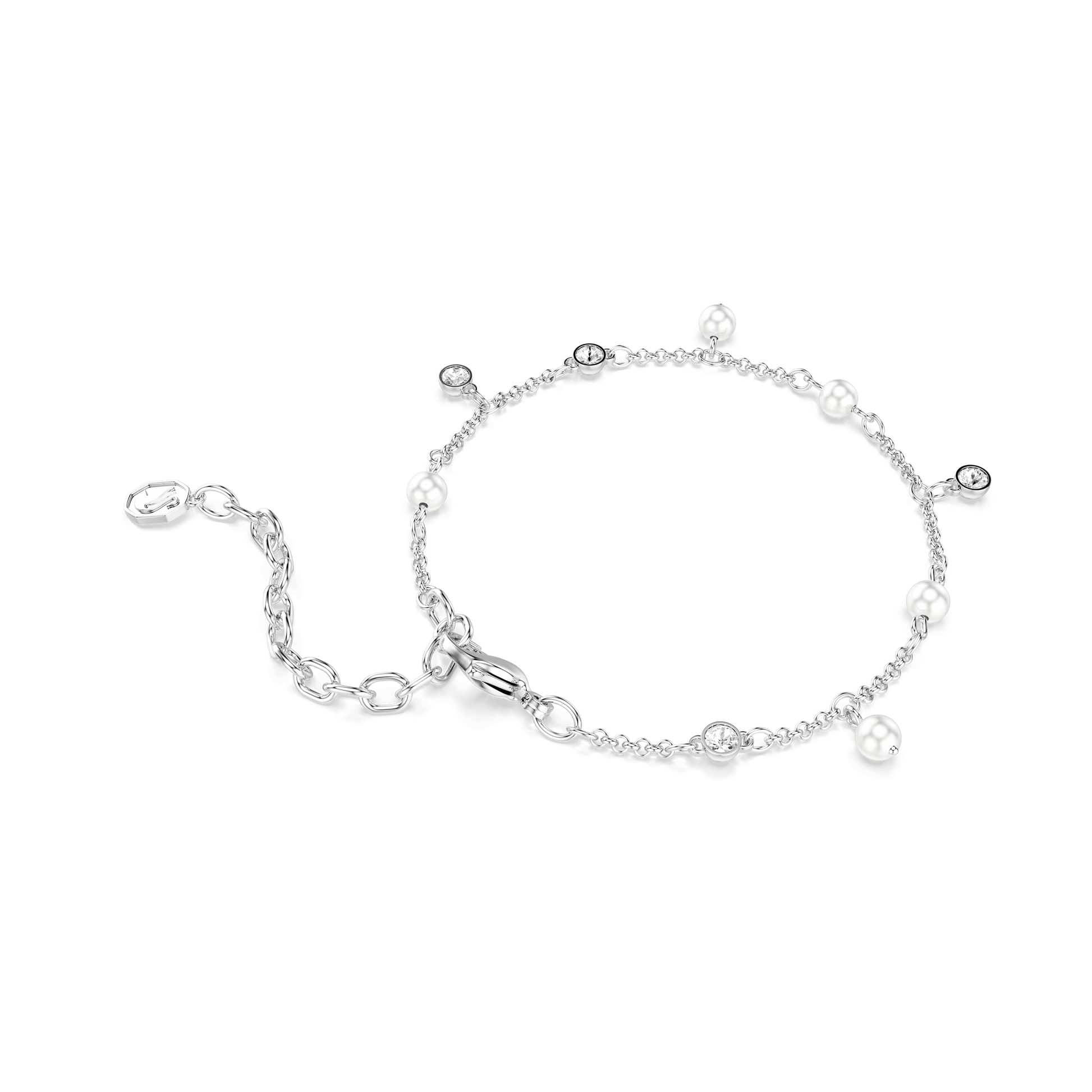 Imber bracelet, Crystal pearl, Round cut, White, Rhodium plated