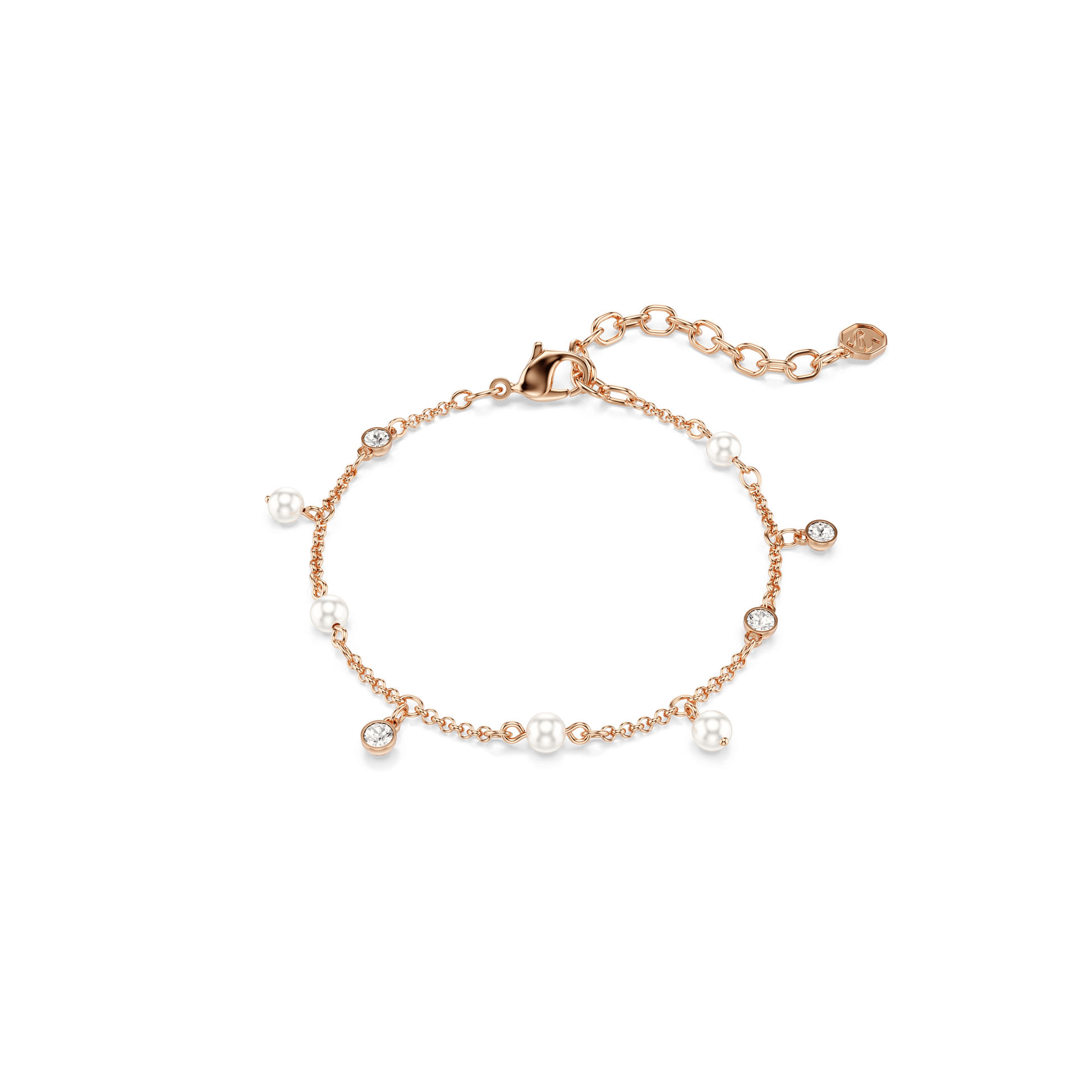 Imber bracelet, Crystal pearl, Round cut, White, 18K rose gold finish
