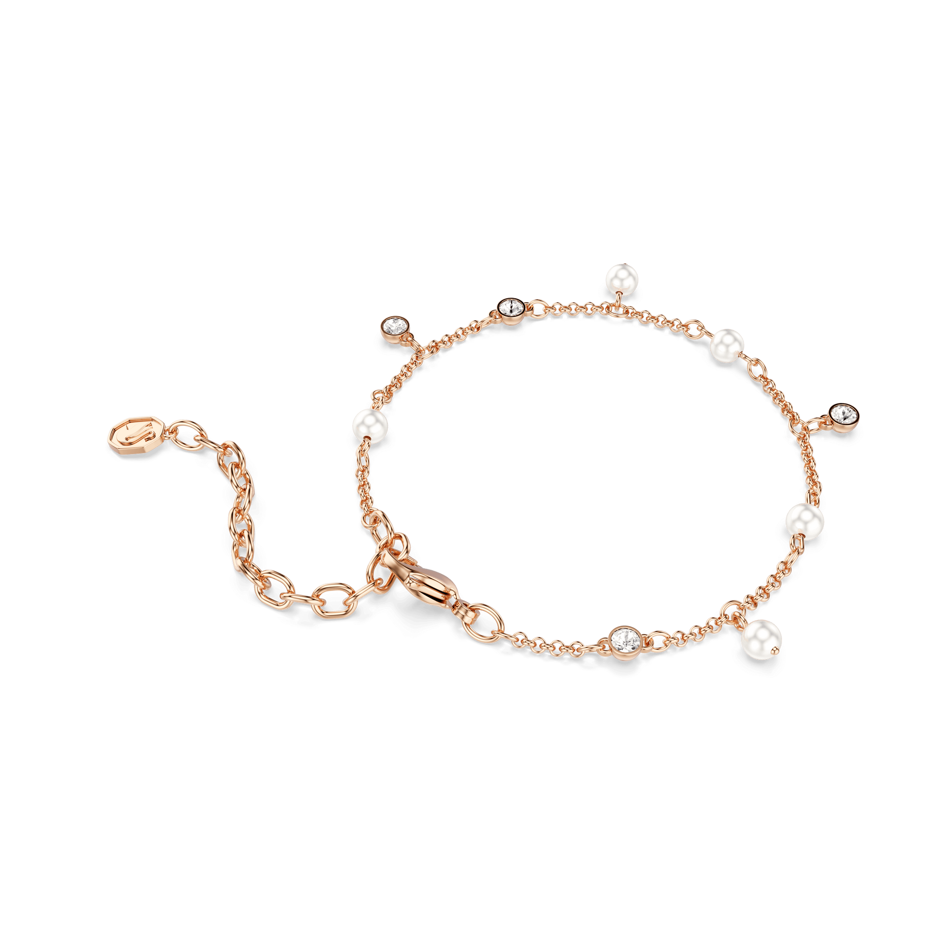 Imber bracelet, Crystal pearl, Round cut, White, 18K rose gold finish