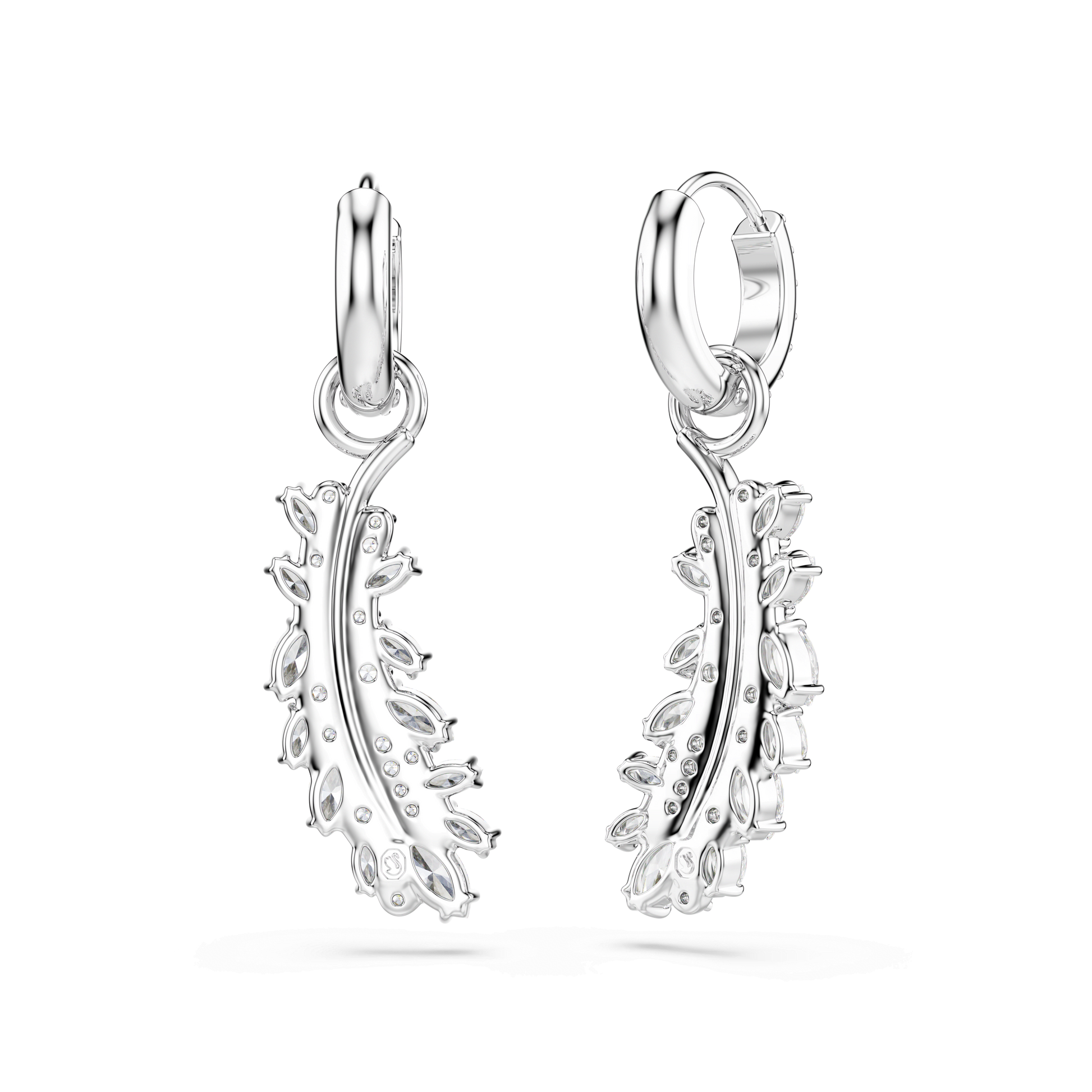 Vienna earrings, Mixed cuts, Feather, White, Rhodium plated