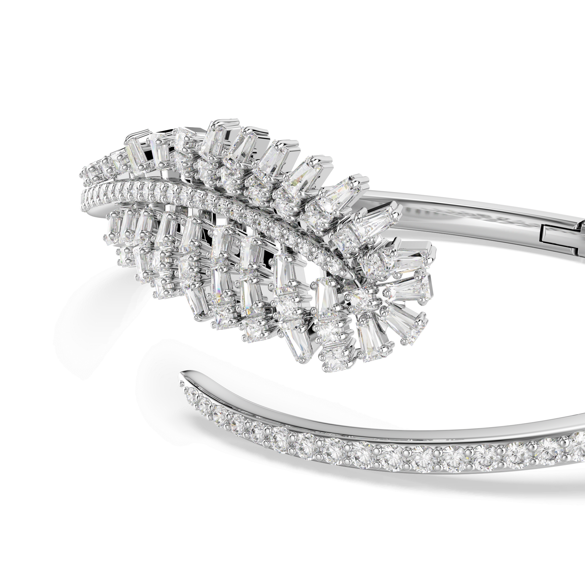 Vienna bangle, Mixed cuts, Feather, White, Rhodium plated