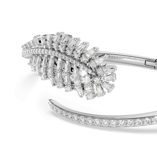 Vienna bangle, Mixed cuts, Feather, White, Rhodium plated