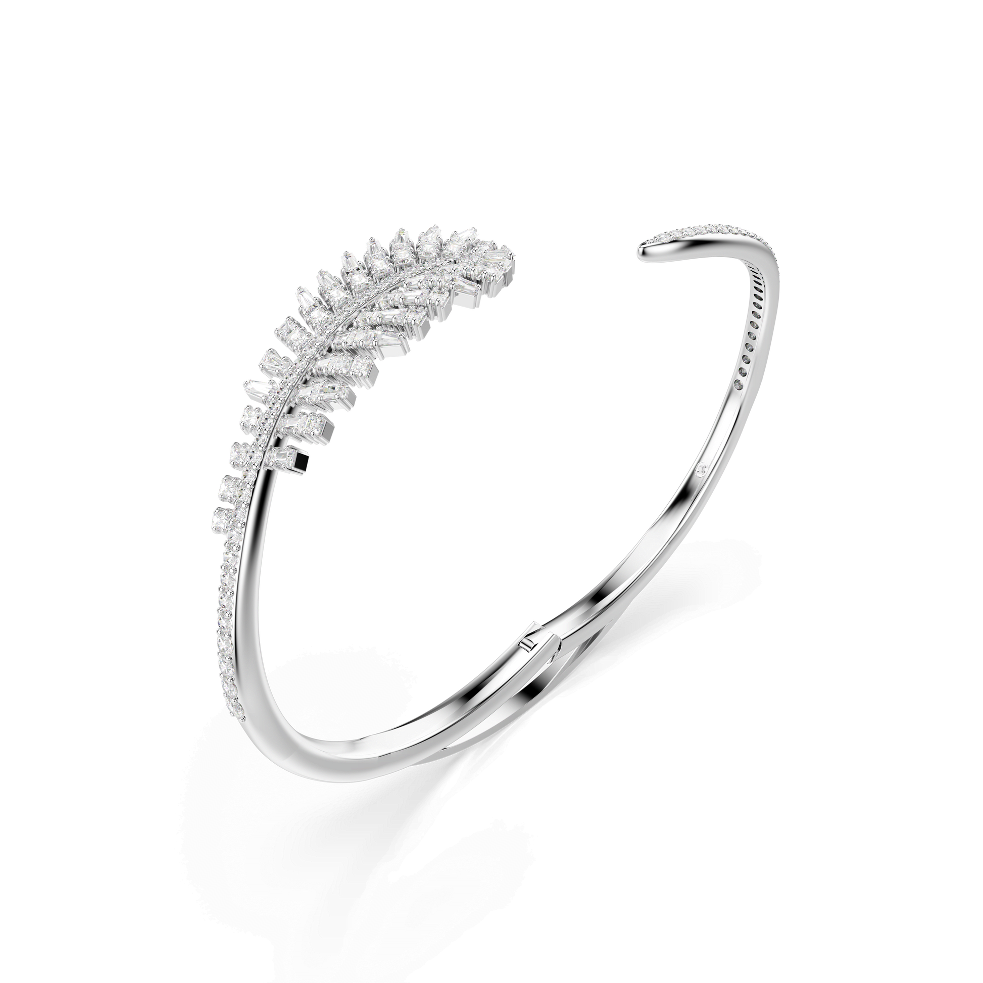 Vienna bangle, Mixed cuts, Feather, White, Rhodium plated