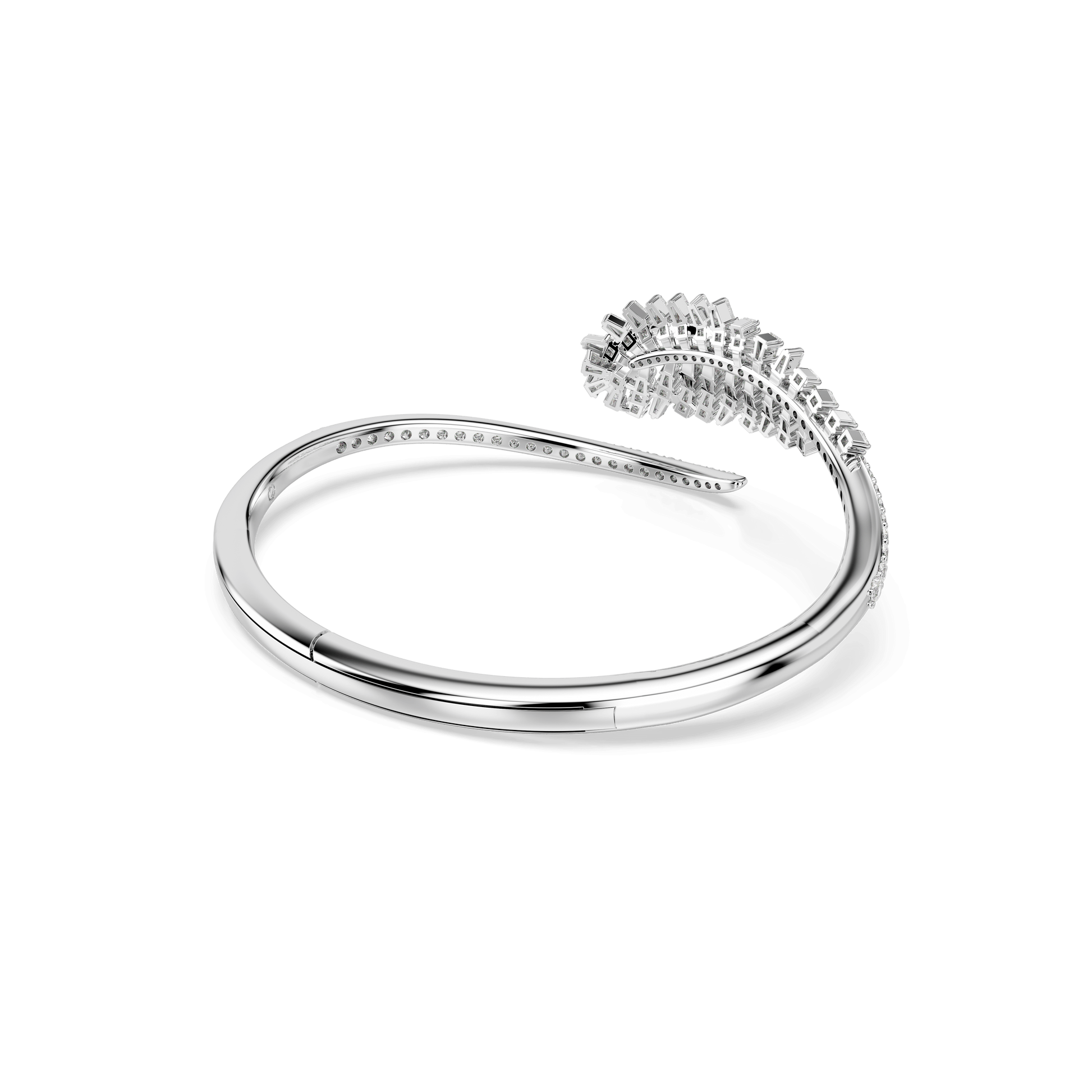 Vienna bangle, Mixed cuts, Feather, White, Rhodium plated