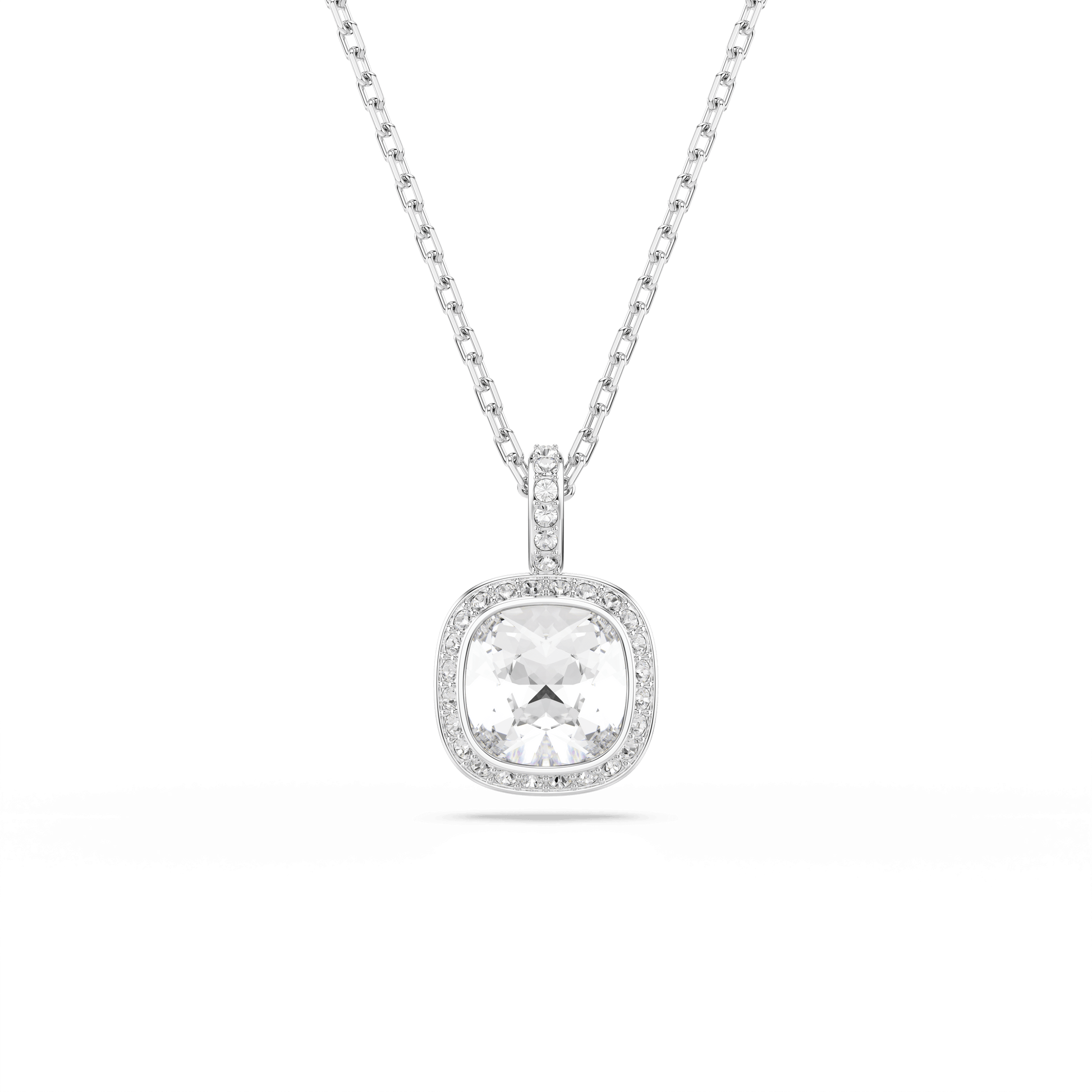 Una Angelic pendant, Cushion cut, White, Rhodium plated