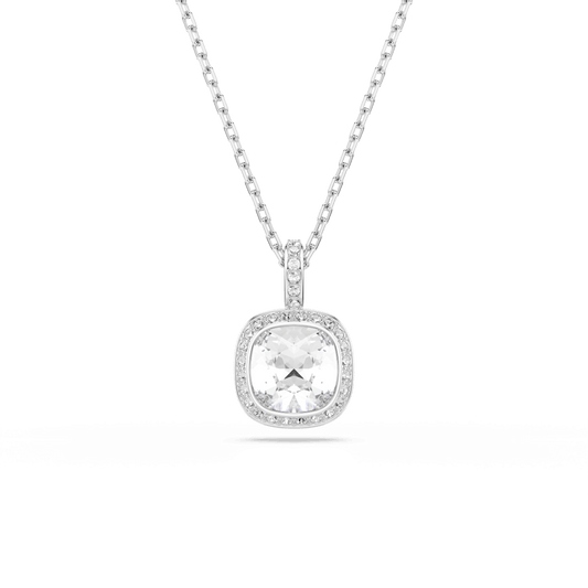 Una Angelic pendant, Cushion cut, White, Rhodium plated