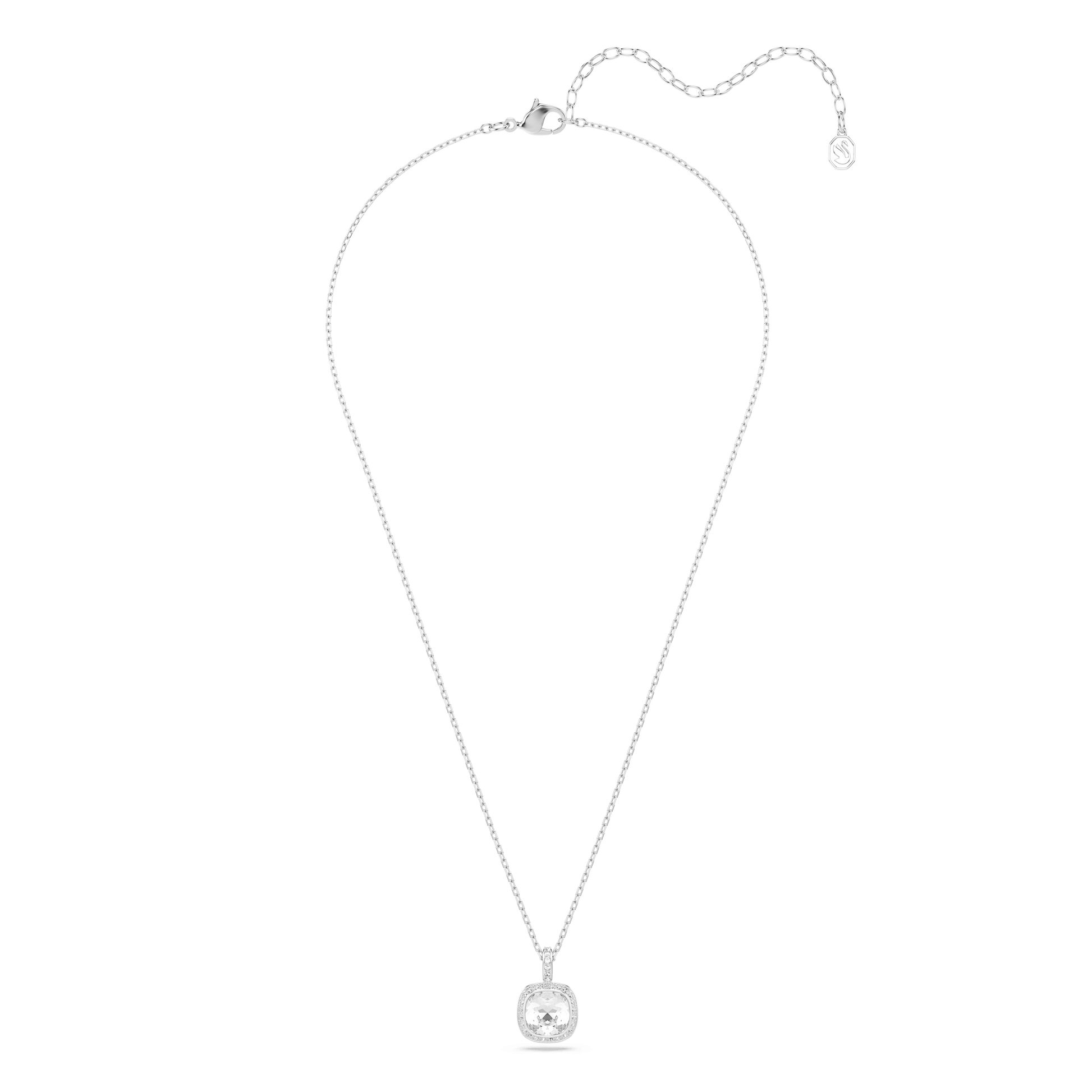 Una Angelic pendant, Cushion cut, White, Rhodium plated