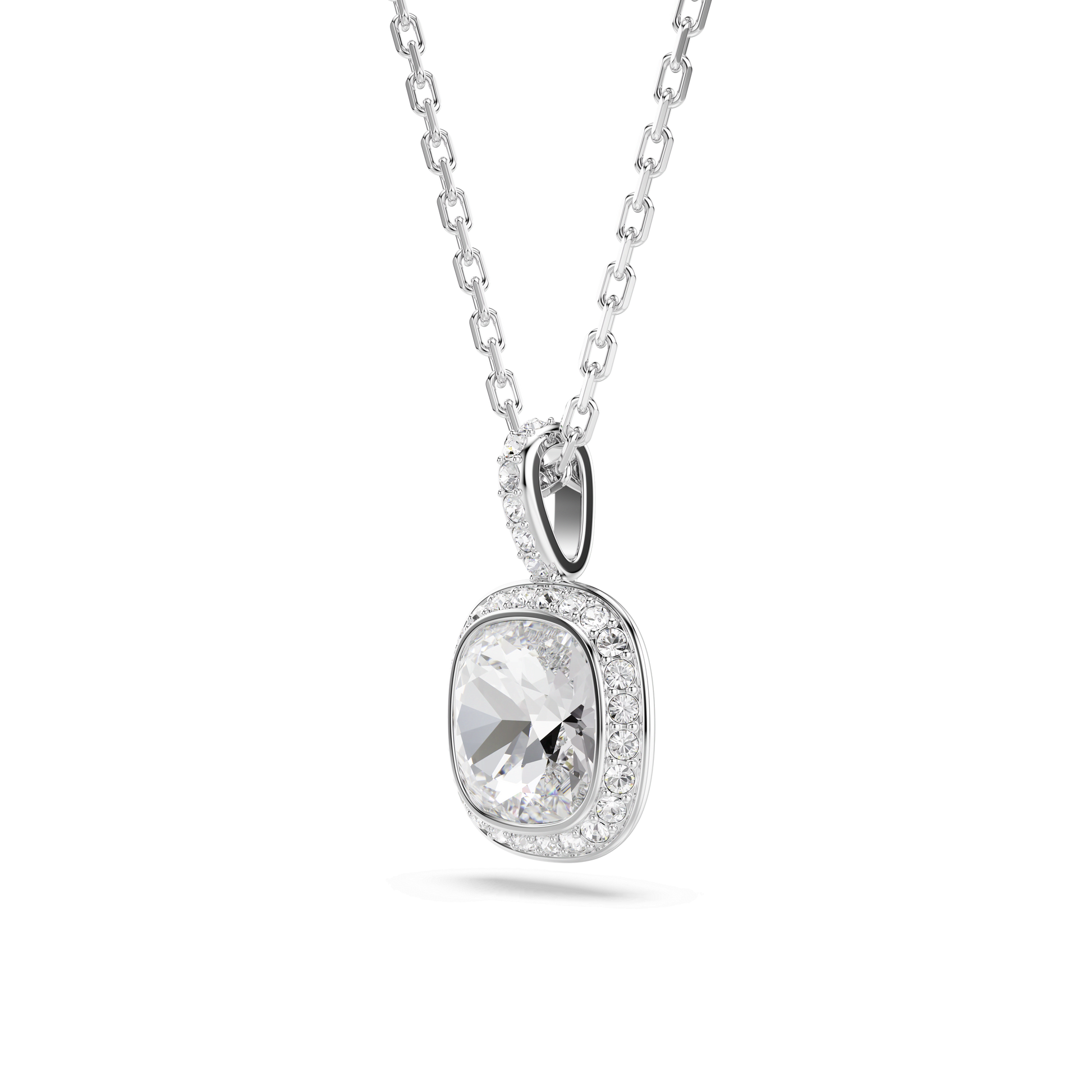 Una Angelic pendant, Cushion cut, White, Rhodium plated