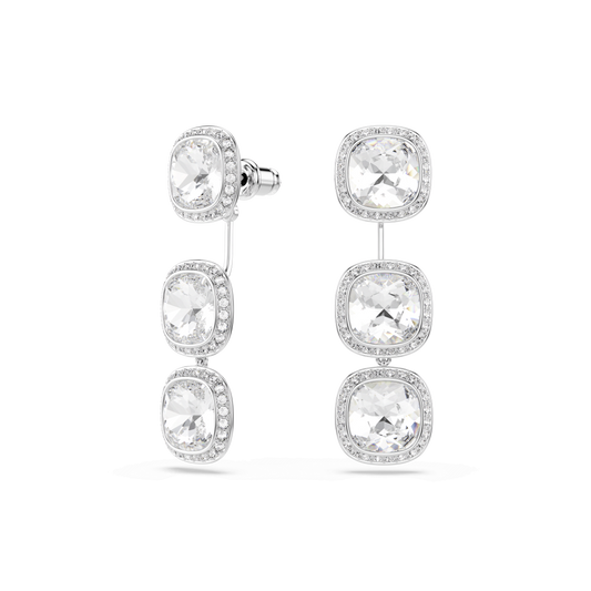 Una Angelic earrings, Cushion cut, White, Rhodium plated