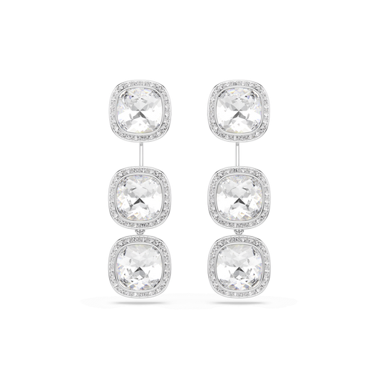 Una Angelic earrings, Cushion cut, White, Rhodium plated