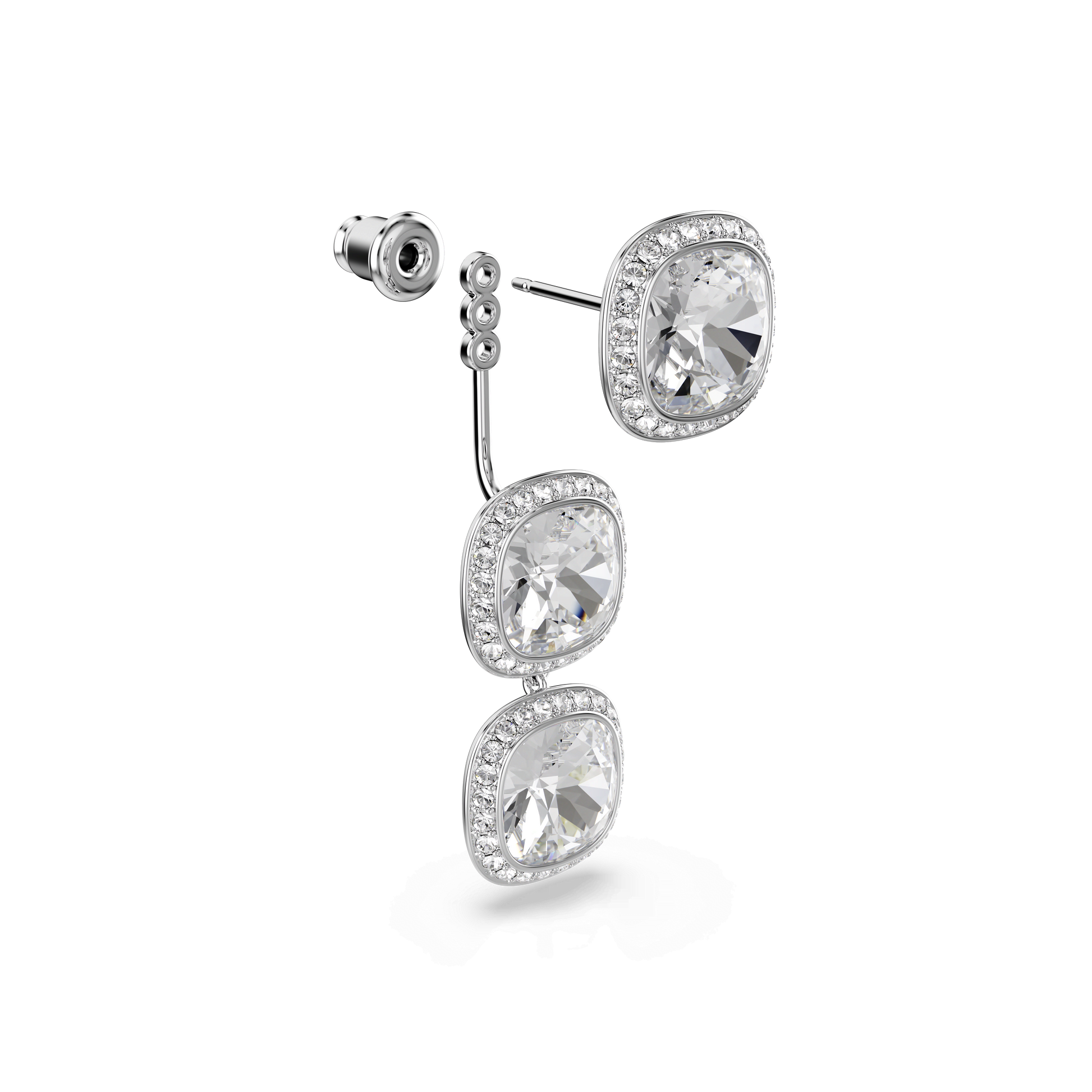 Una Angelic earrings, Cushion cut, White, Rhodium plated