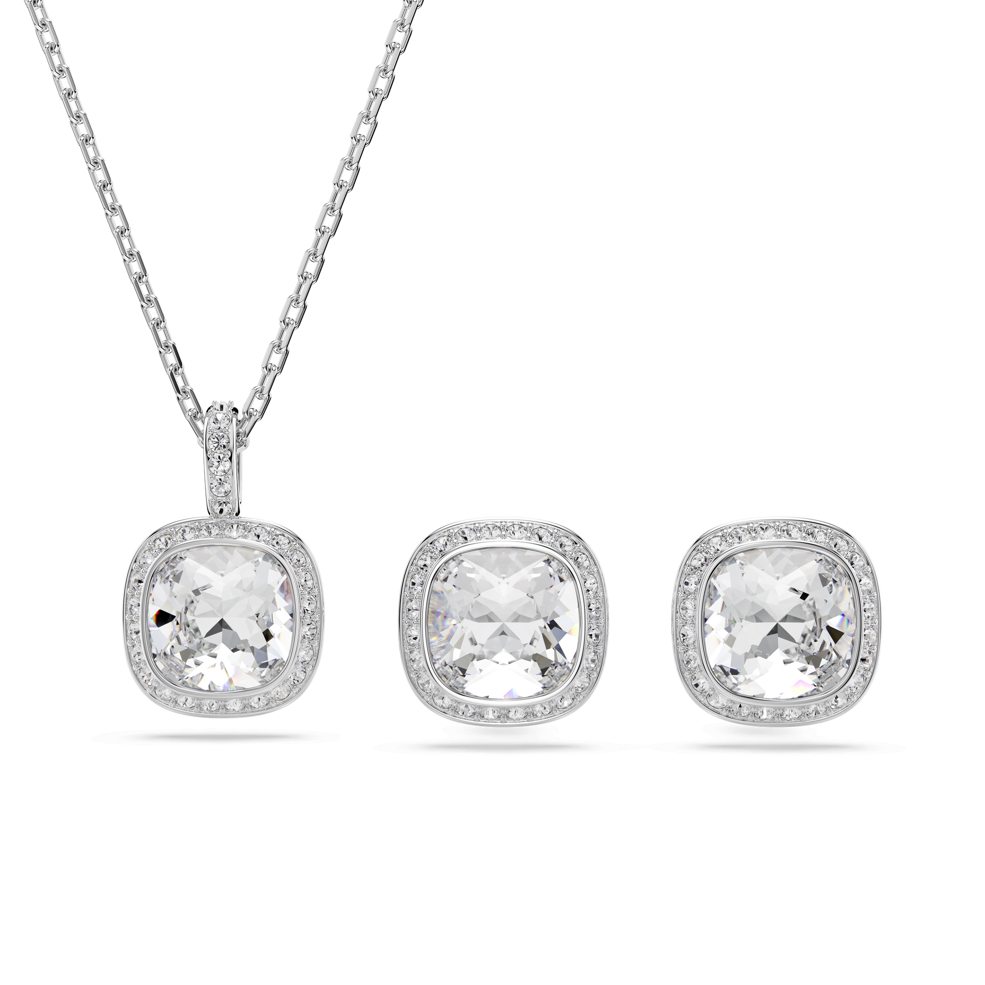 Una Angelic set, Cushion cut, White, Rhodium plated