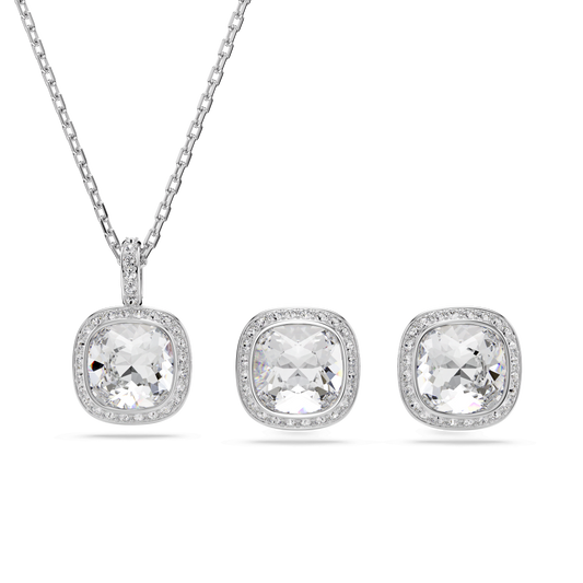 Una Angelic set, Cushion cut, White, Rhodium plated