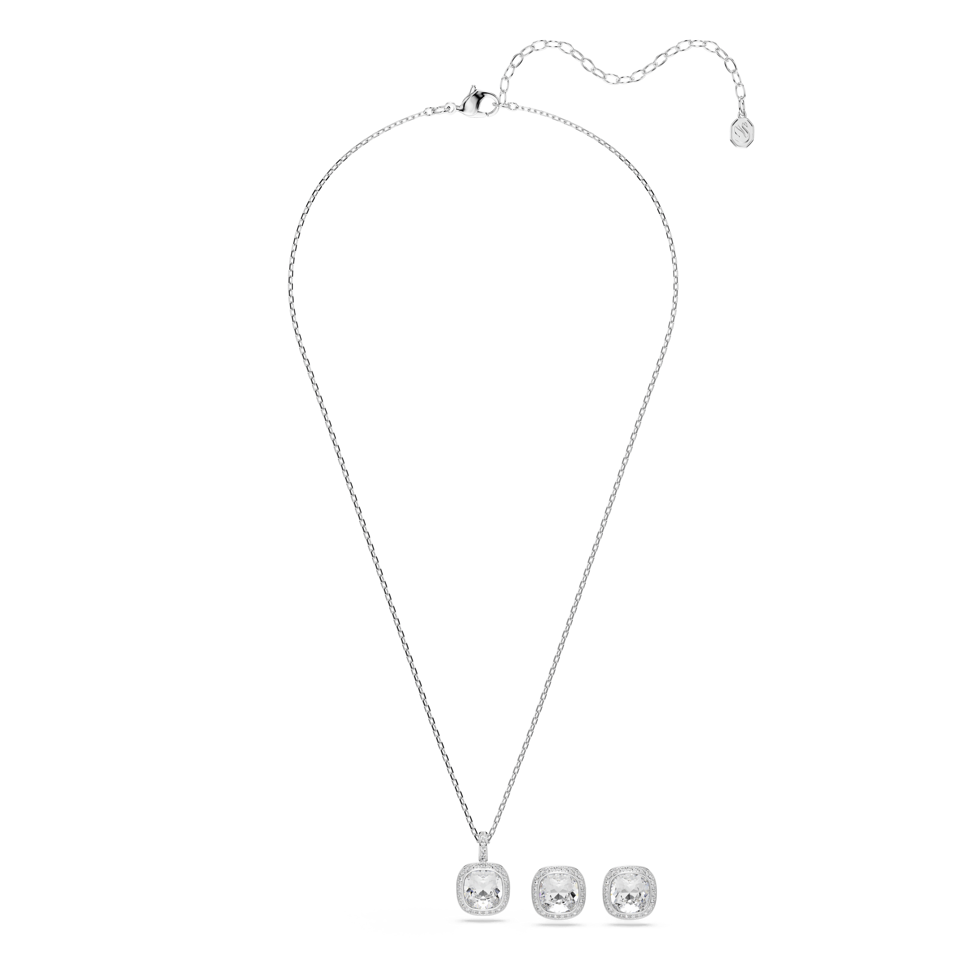 Una Angelic set, Cushion cut, White, Rhodium plated