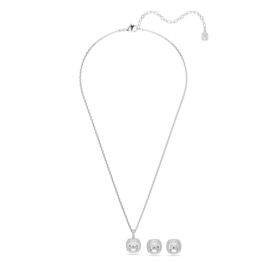 Una Angelic set, Cushion cut, White, Rhodium plated