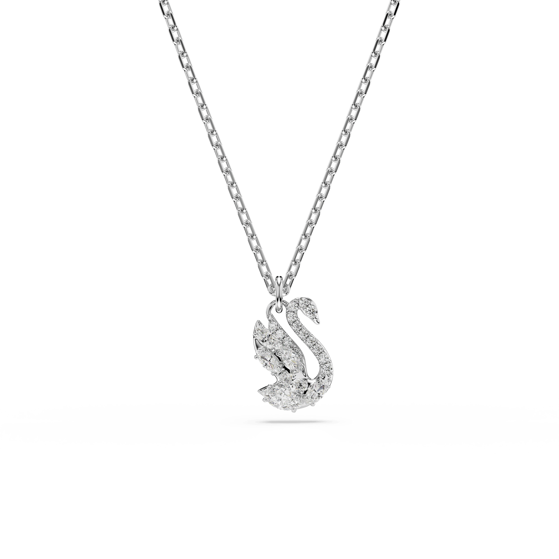 Swan pendant, Mixed cuts, Swan, White, Rhodium plated