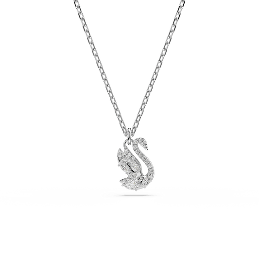 Swan pendant, Mixed cuts, Swan, White, Rhodium plated