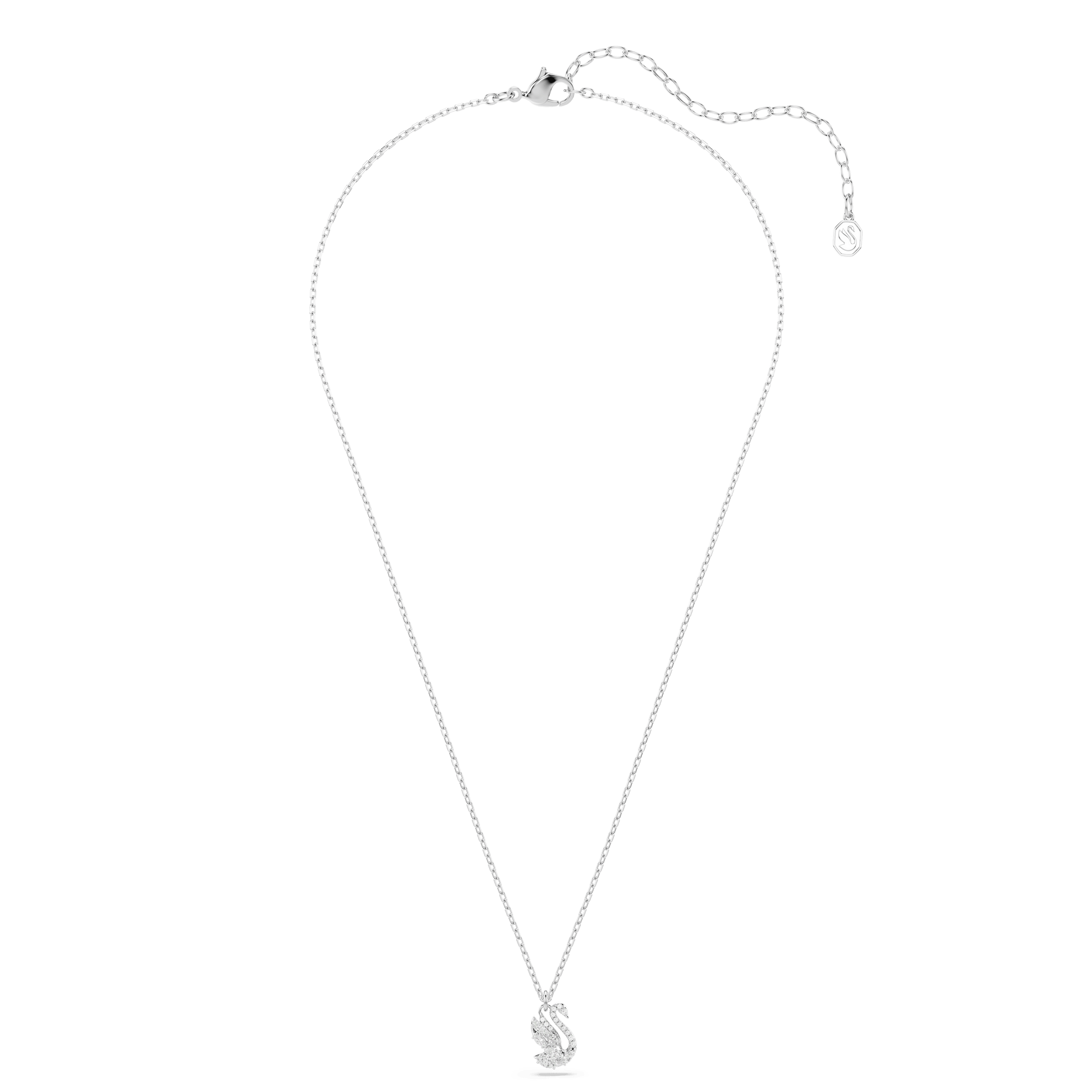 Swan pendant, Mixed cuts, Swan, White, Rhodium plated