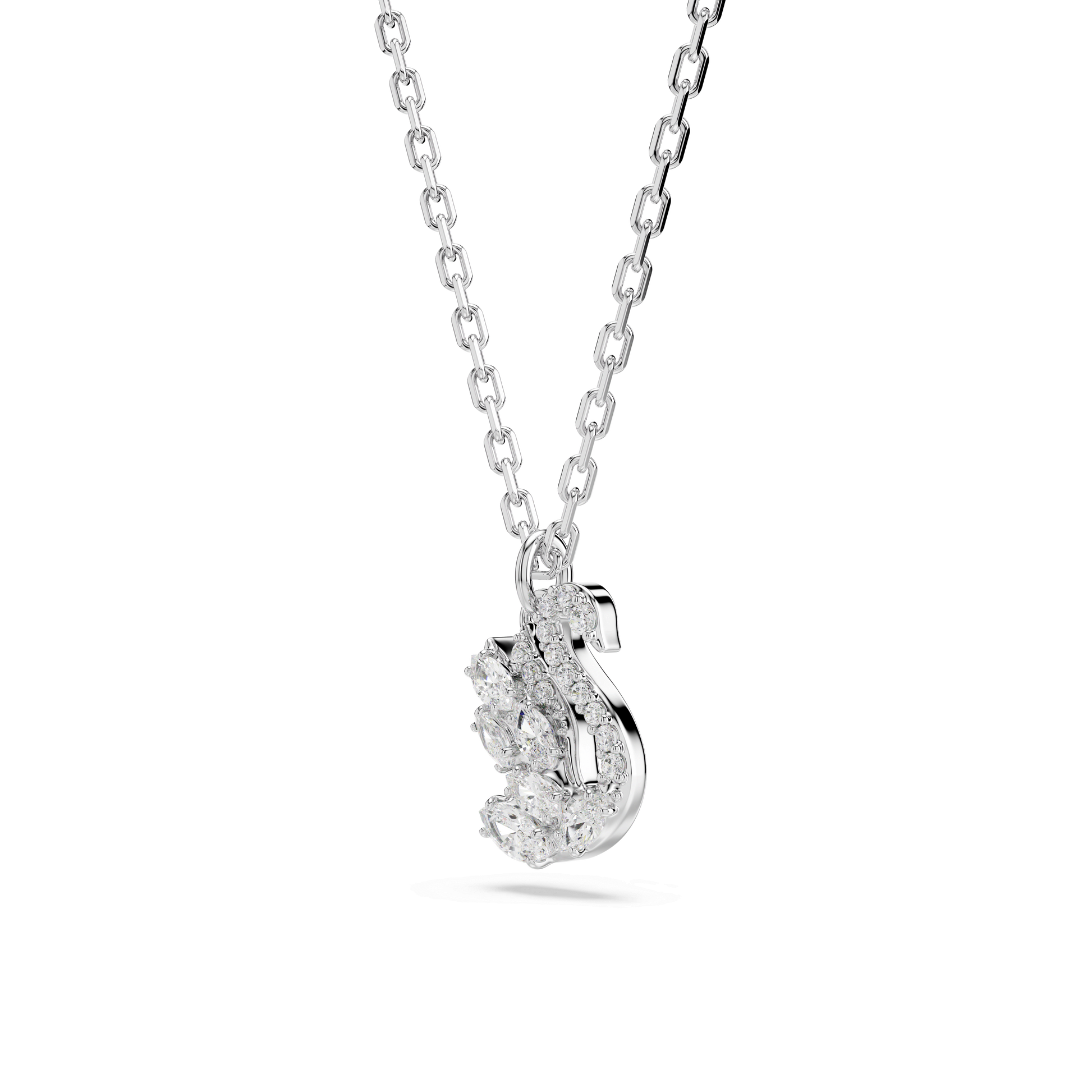 Swan pendant, Mixed cuts, Swan, White, Rhodium plated