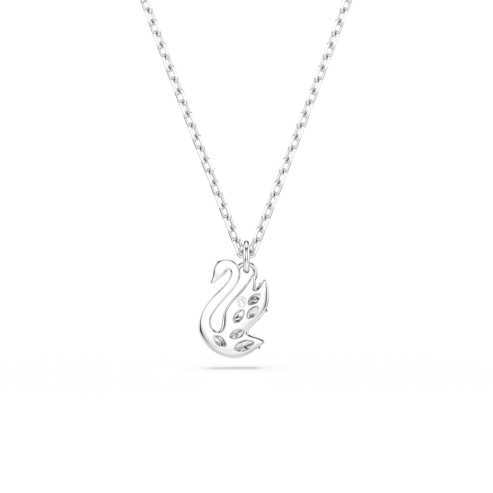 Swan pendant, Mixed cuts, Swan, White, Rhodium plated