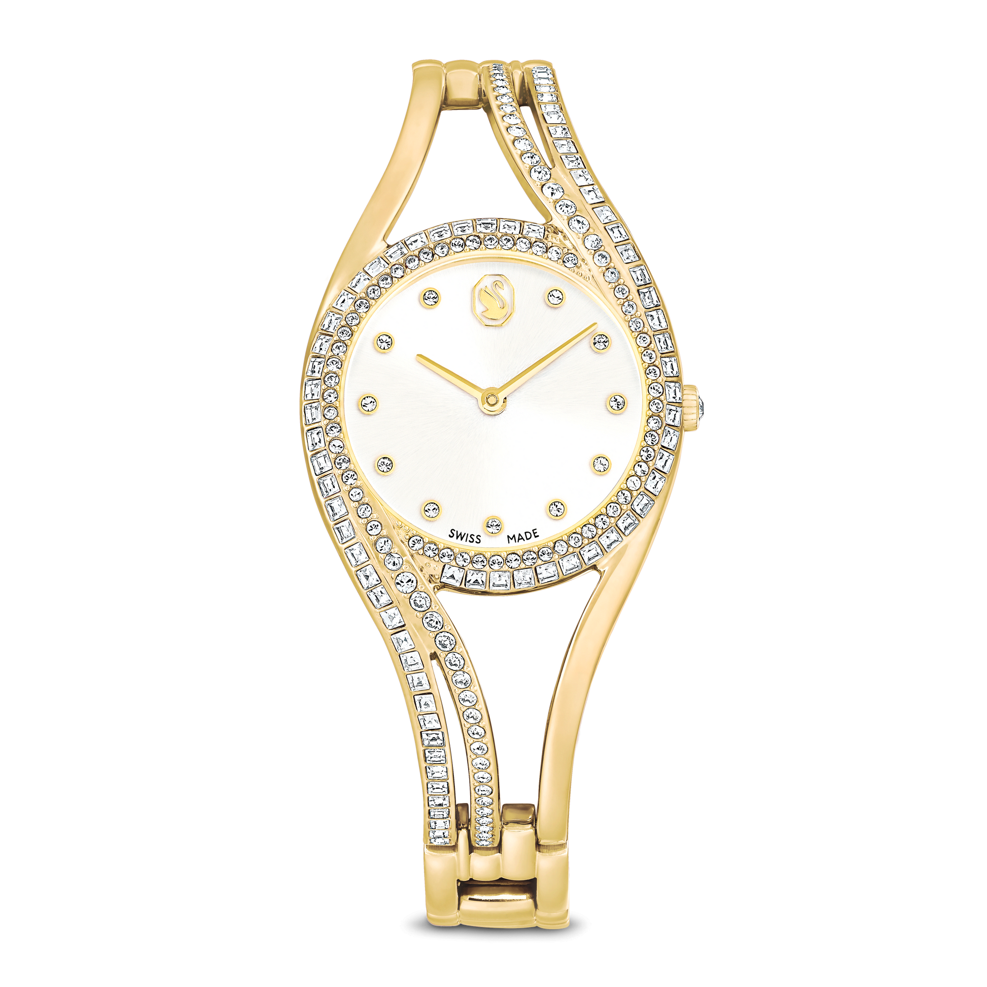 Hyperbola bangle watch, Swiss Made, Metal bracelet, Gold tone, Gold-tone finish