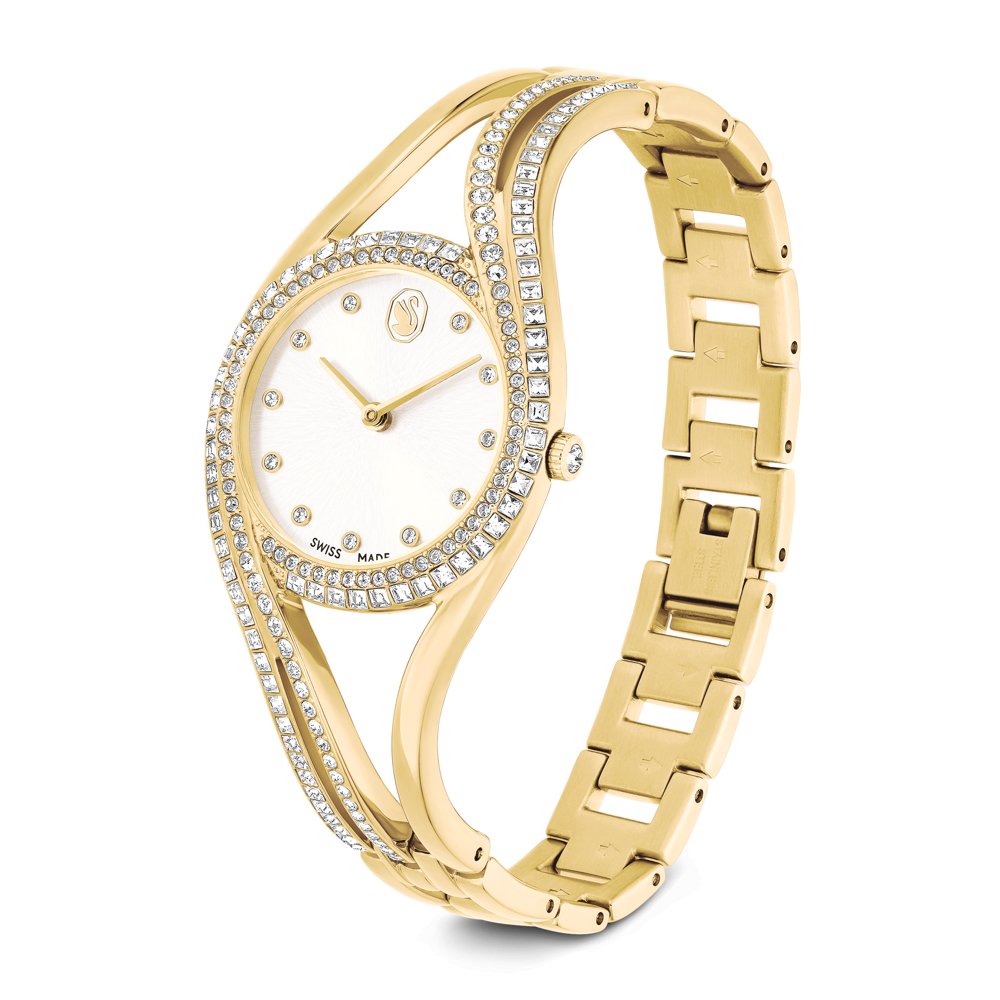 Hyperbola bangle watch, Swiss Made, Metal bracelet, Gold tone, Gold-tone finish