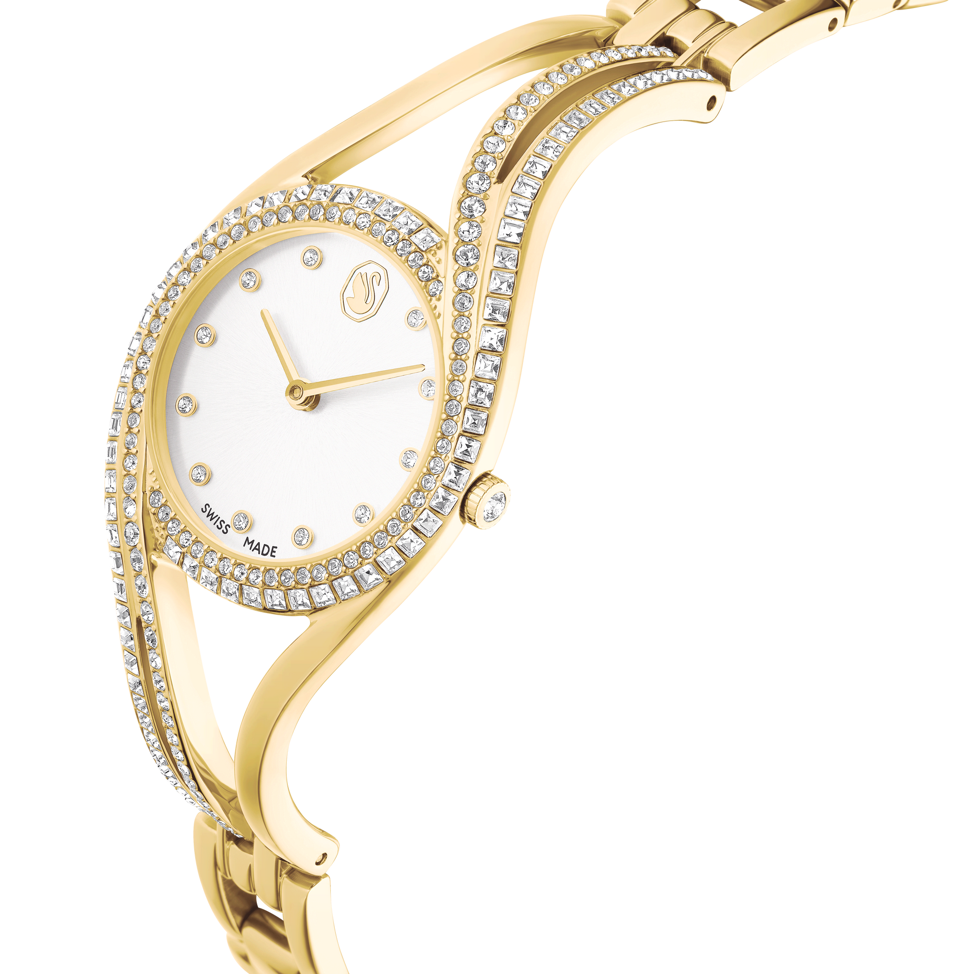 Hyperbola bangle watch, Swiss Made, Metal bracelet, Gold tone, Gold-tone finish