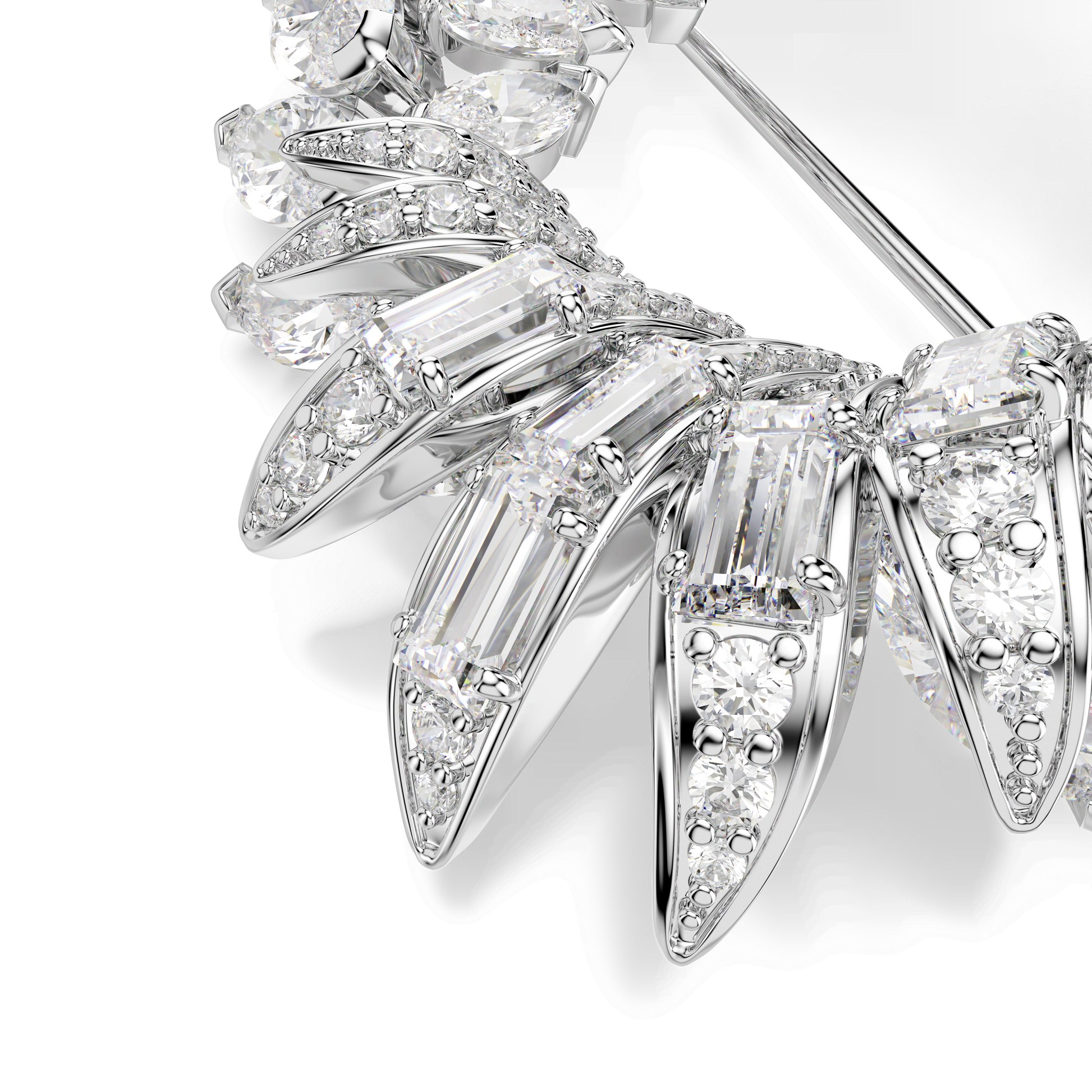 Mesmera brooch, Marquise cut, White, Rhodium plated