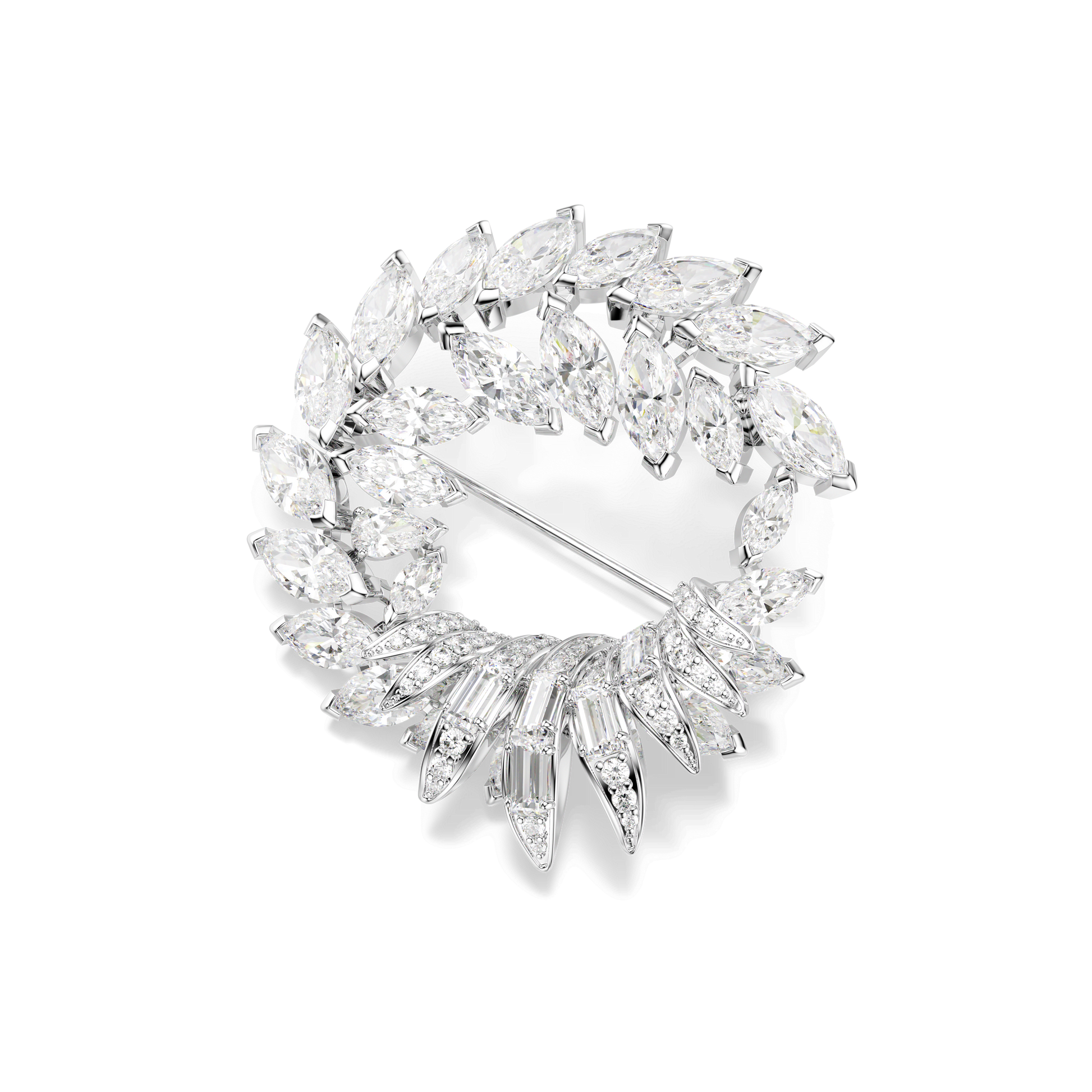 Mesmera brooch, Marquise cut, White, Rhodium plated