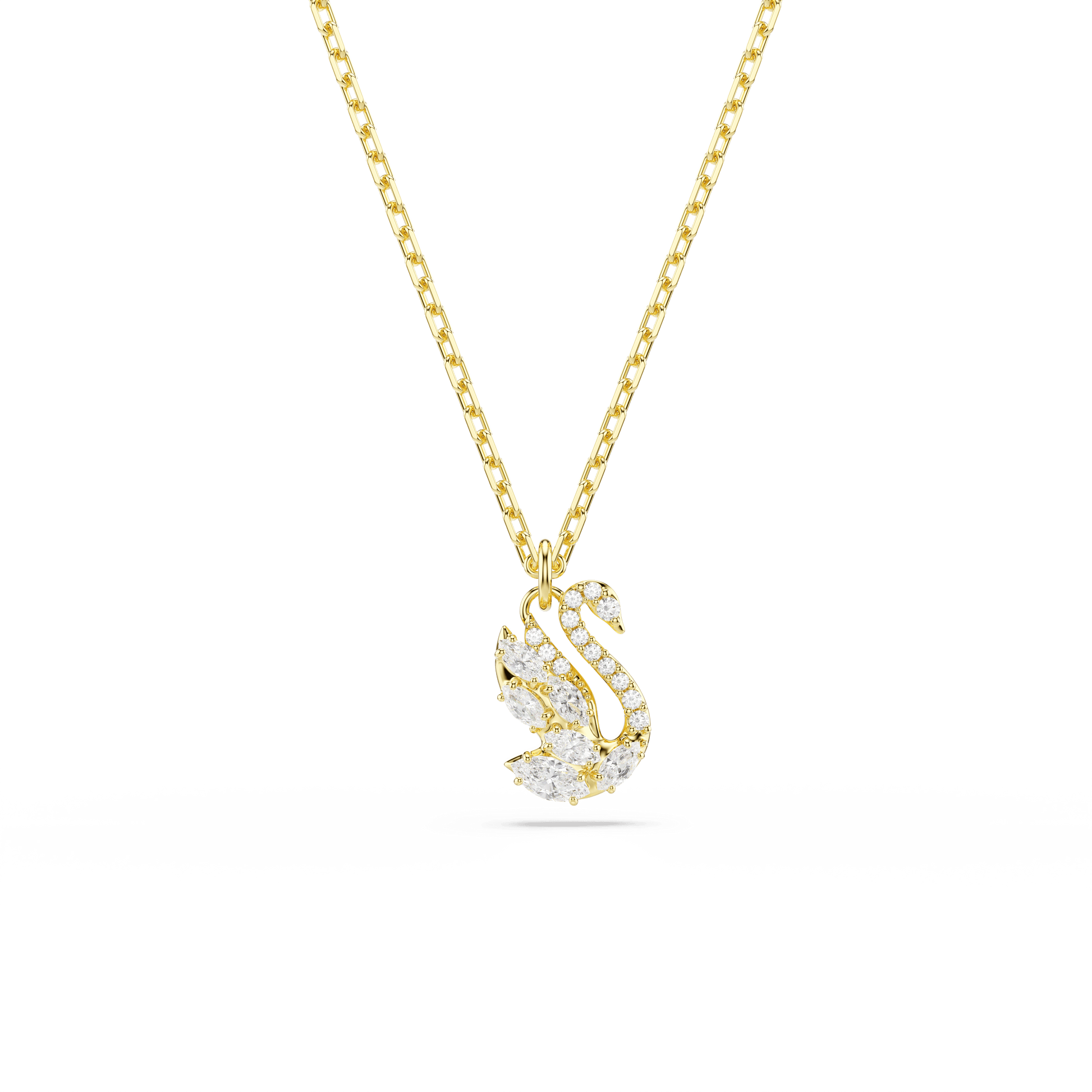 Swan pendant, Mixed cuts, Swan, White, 18K gold finish