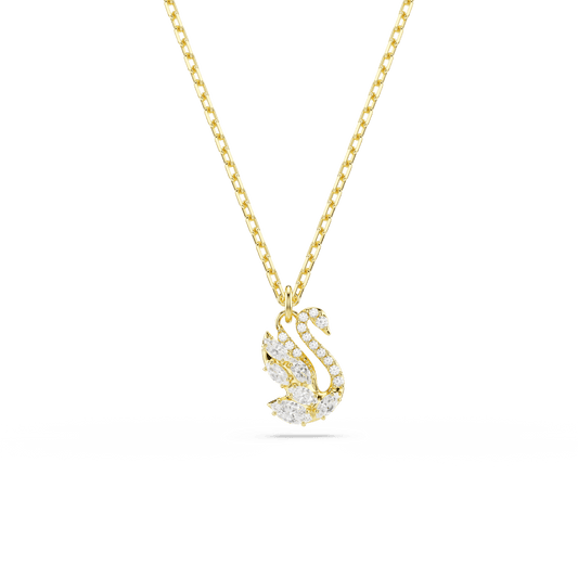 Swan pendant, Mixed cuts, Swan, White, 18K gold finish