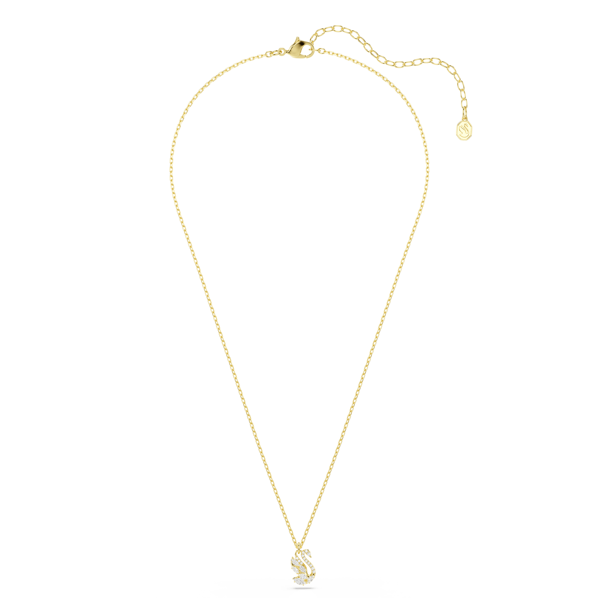Swan pendant, Mixed cuts, Swan, White, 18K gold finish