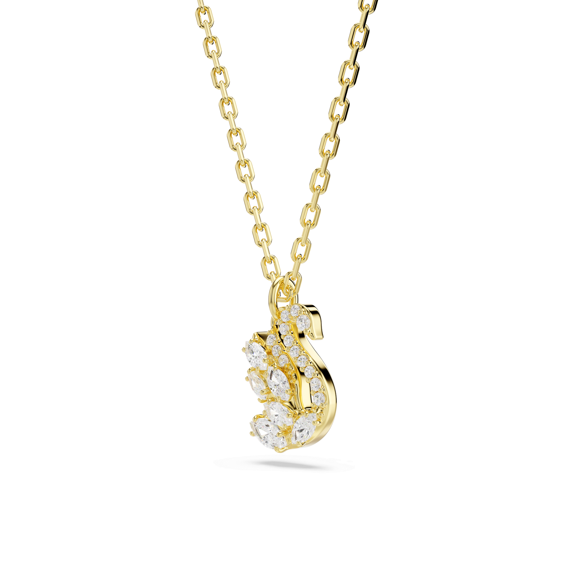 Swan pendant, Mixed cuts, Swan, White, 18K gold finish