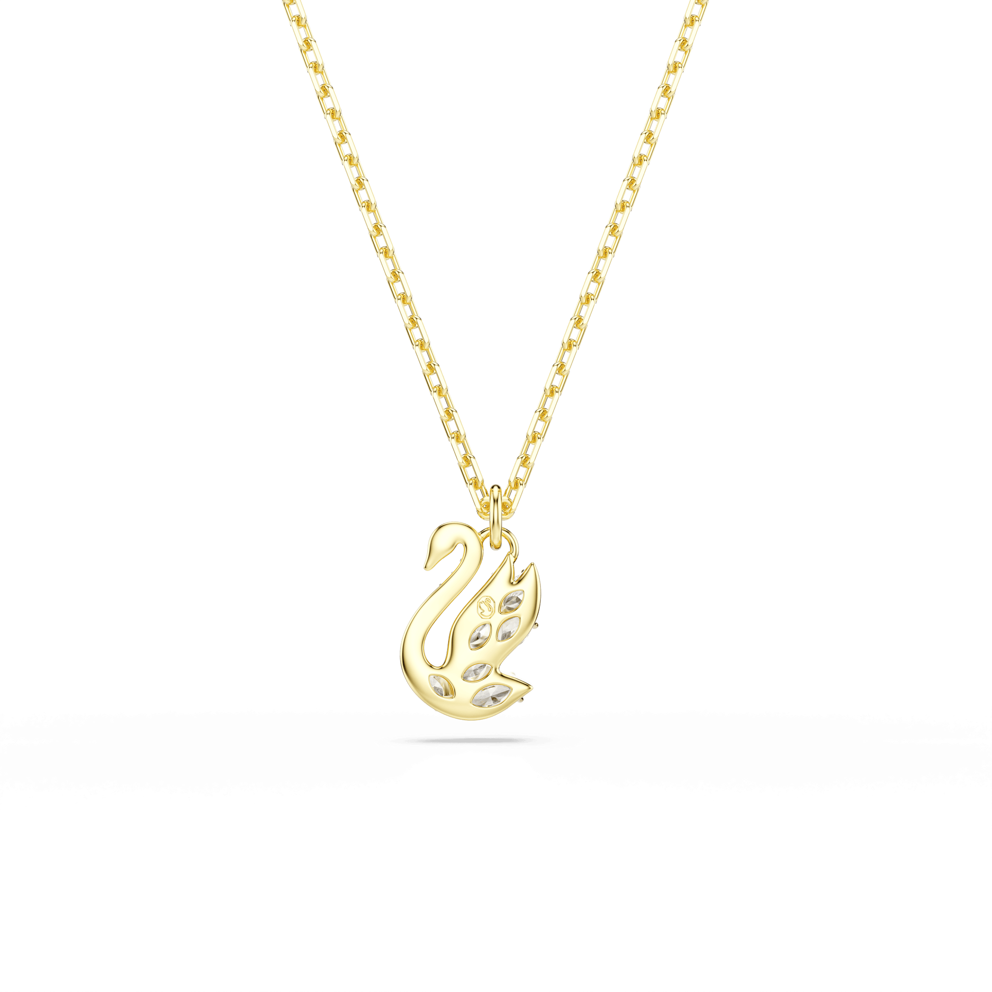 Swan pendant, Mixed cuts, Swan, White, 18K gold finish