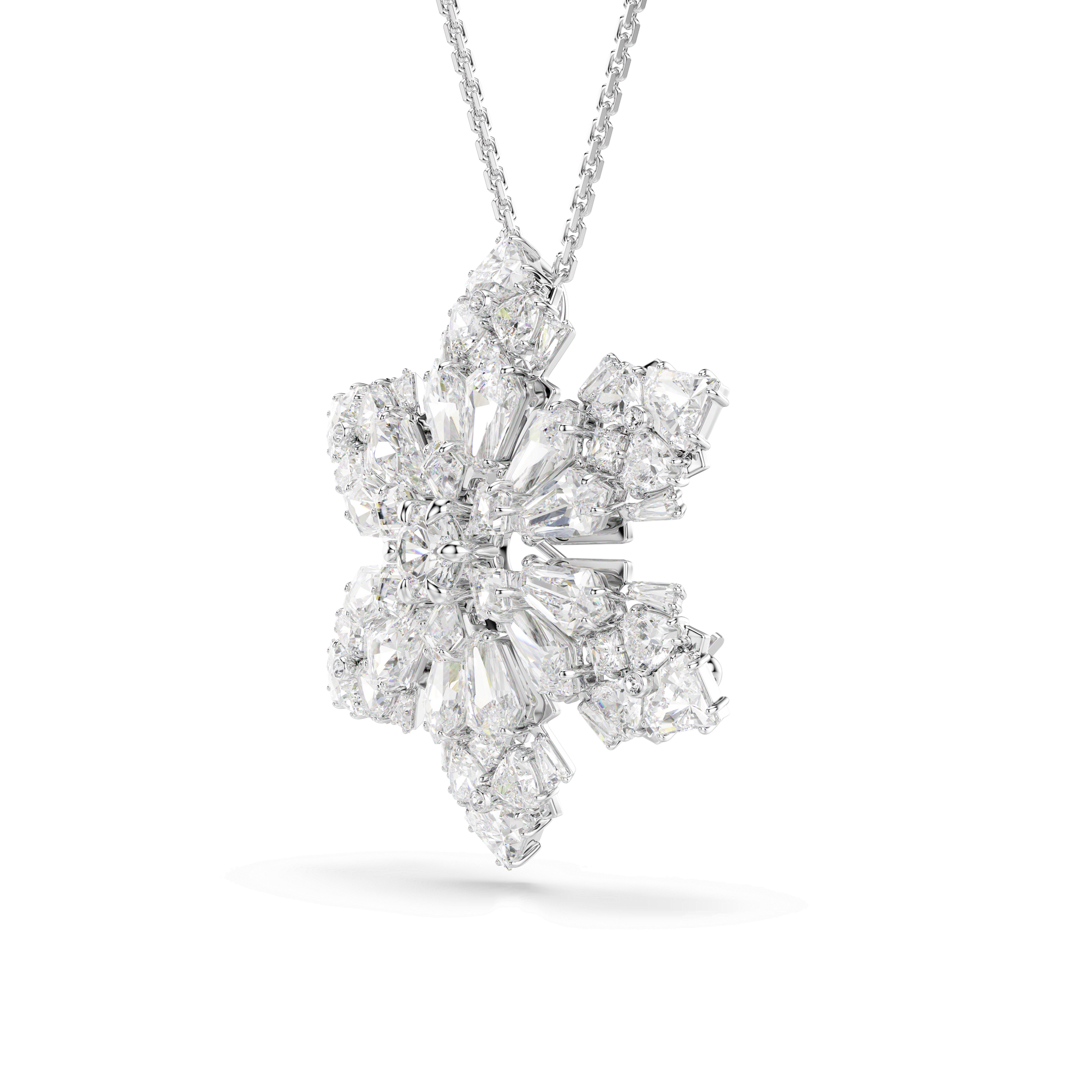 Idyllia pendant and brooch, Mixed cuts, Snowflake, White, Rhodium plated