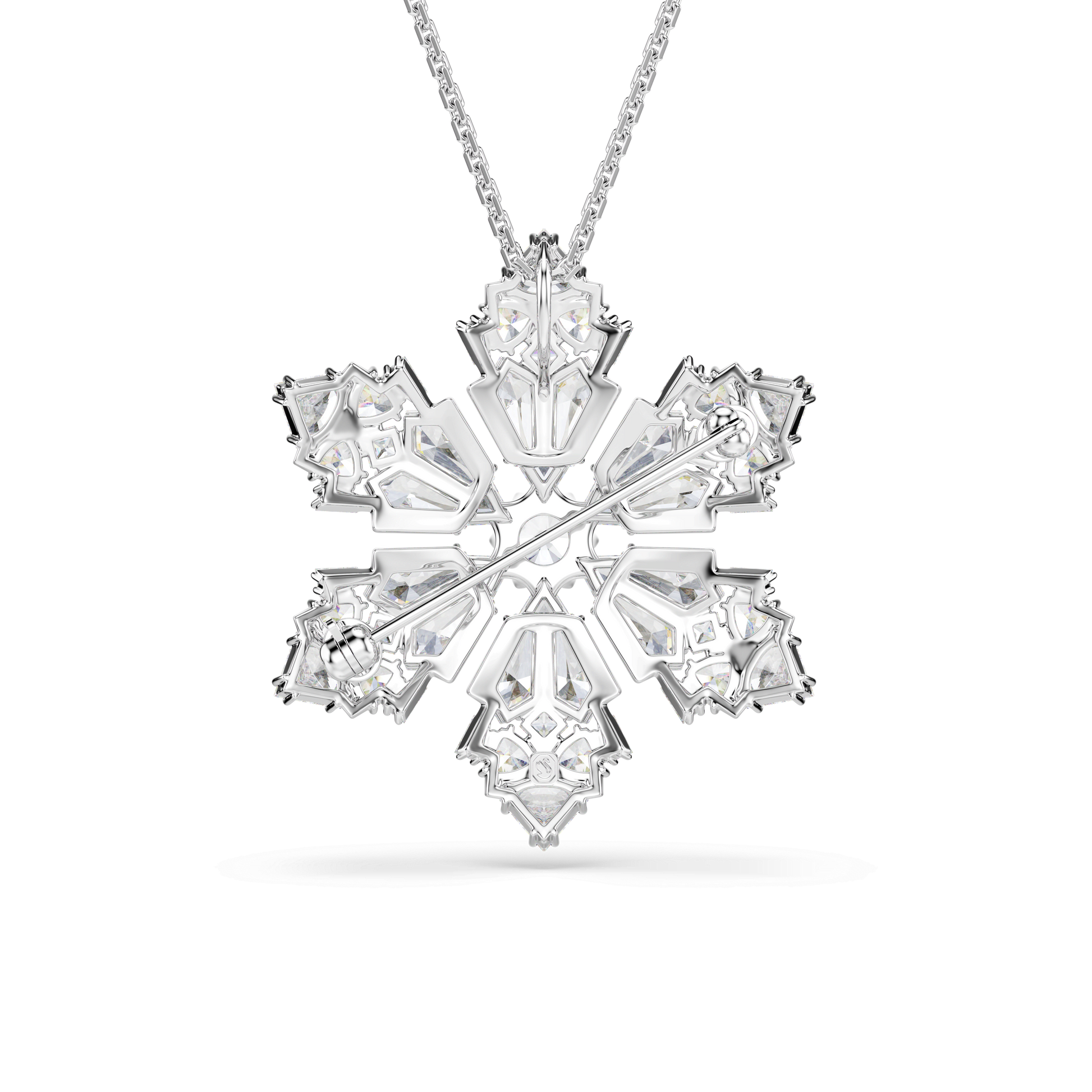 Idyllia pendant and brooch, Mixed cuts, Snowflake, White, Rhodium plated