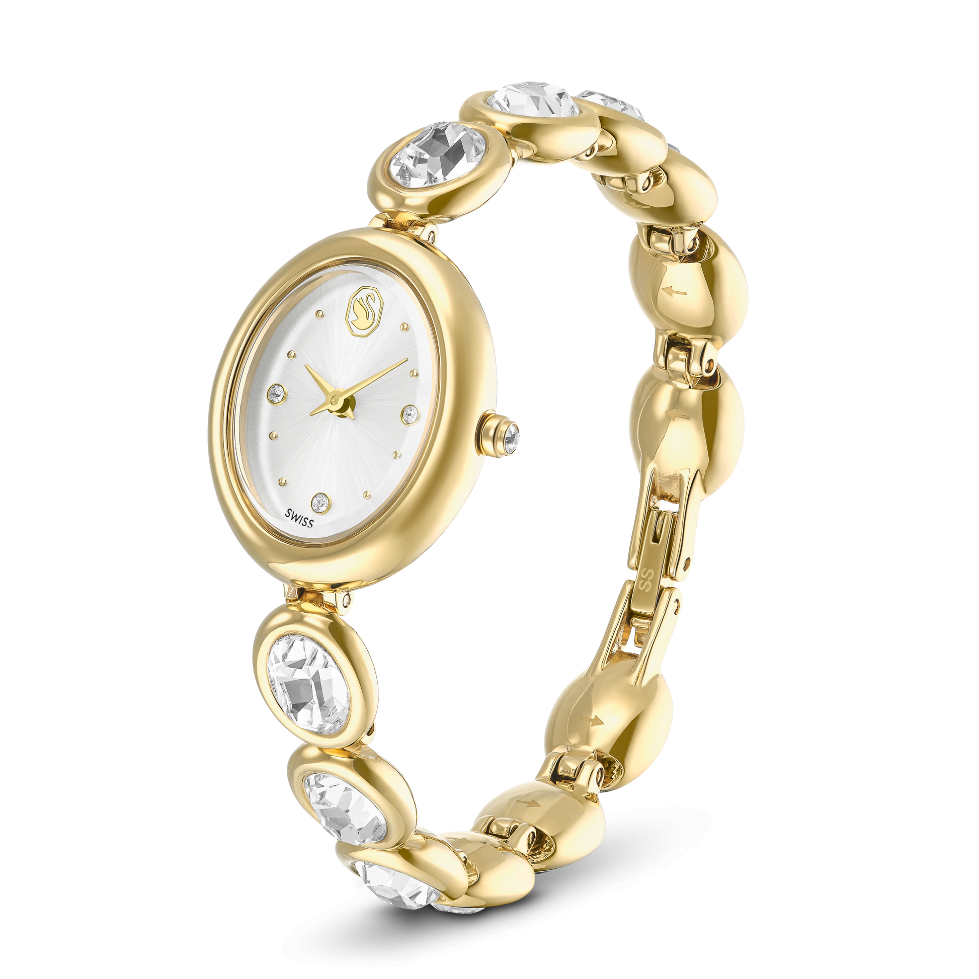 Imber oval watch, Swiss Made, Metal bracelet, Gold tone, Gold-tone finish