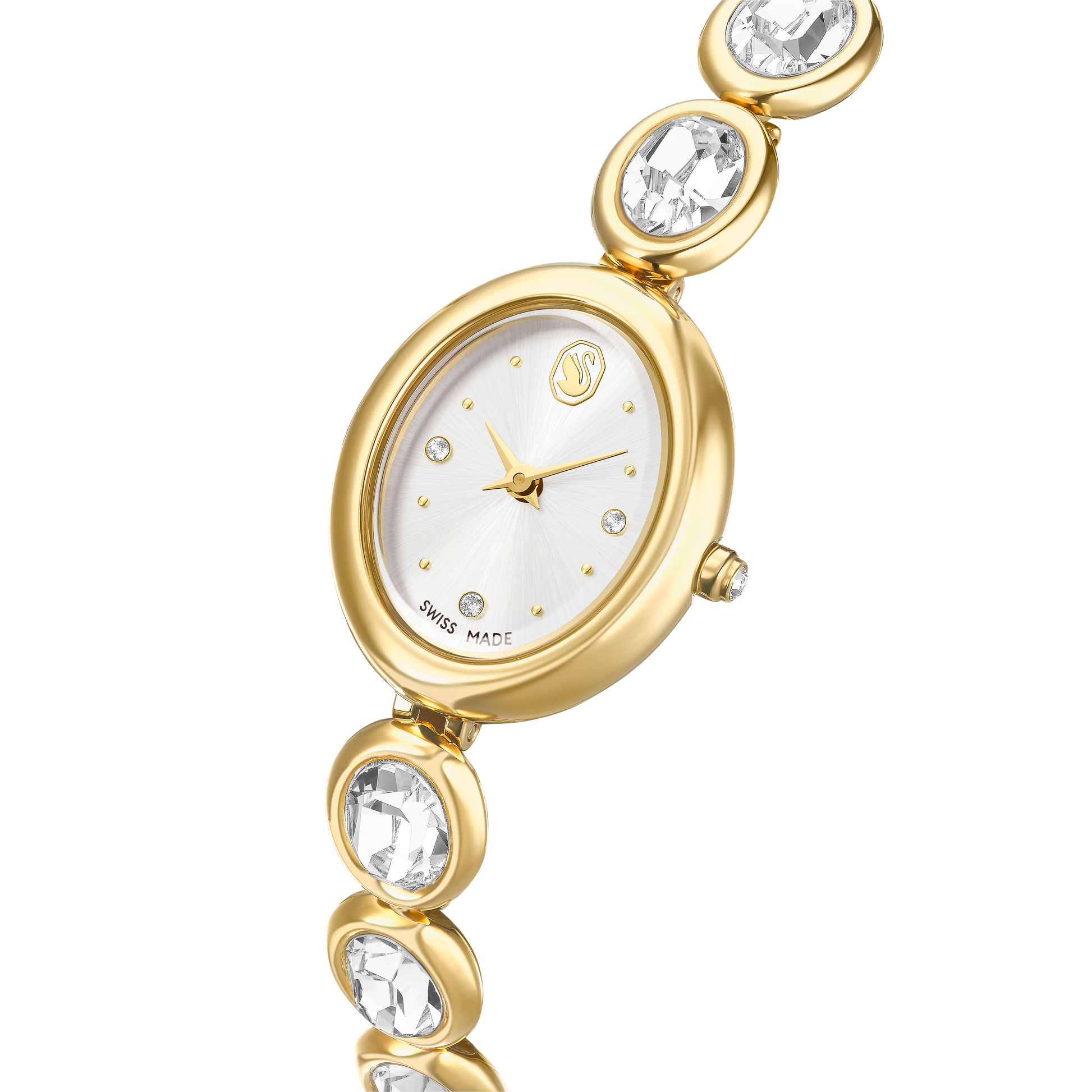 Imber oval watch, Swiss Made, Metal bracelet, Gold tone, Gold-tone finish