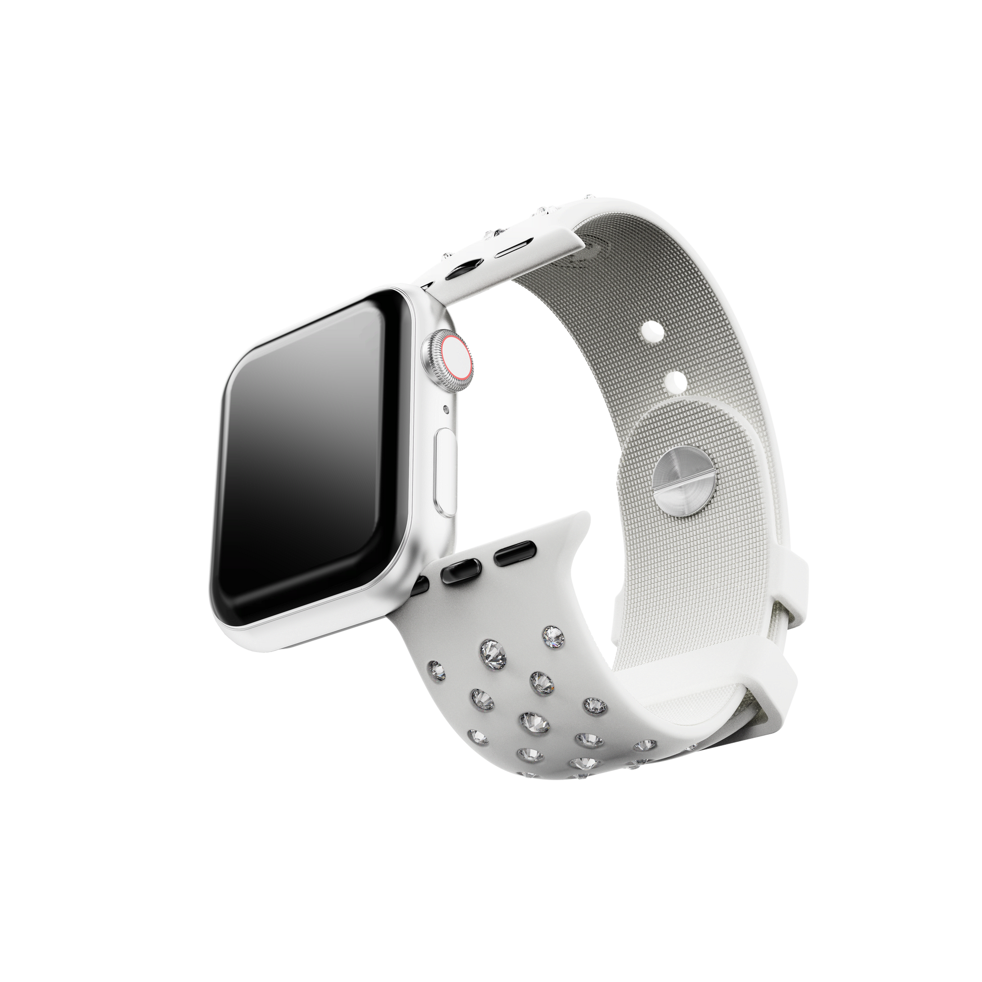 Watch strap, Silicone with stitching, Gray, Stainless steel