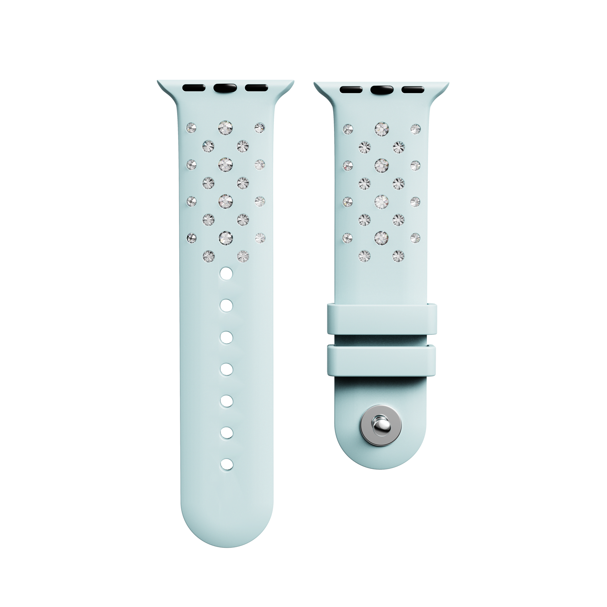 Watch strap, Silicone with stitching, Green, Stainless steel