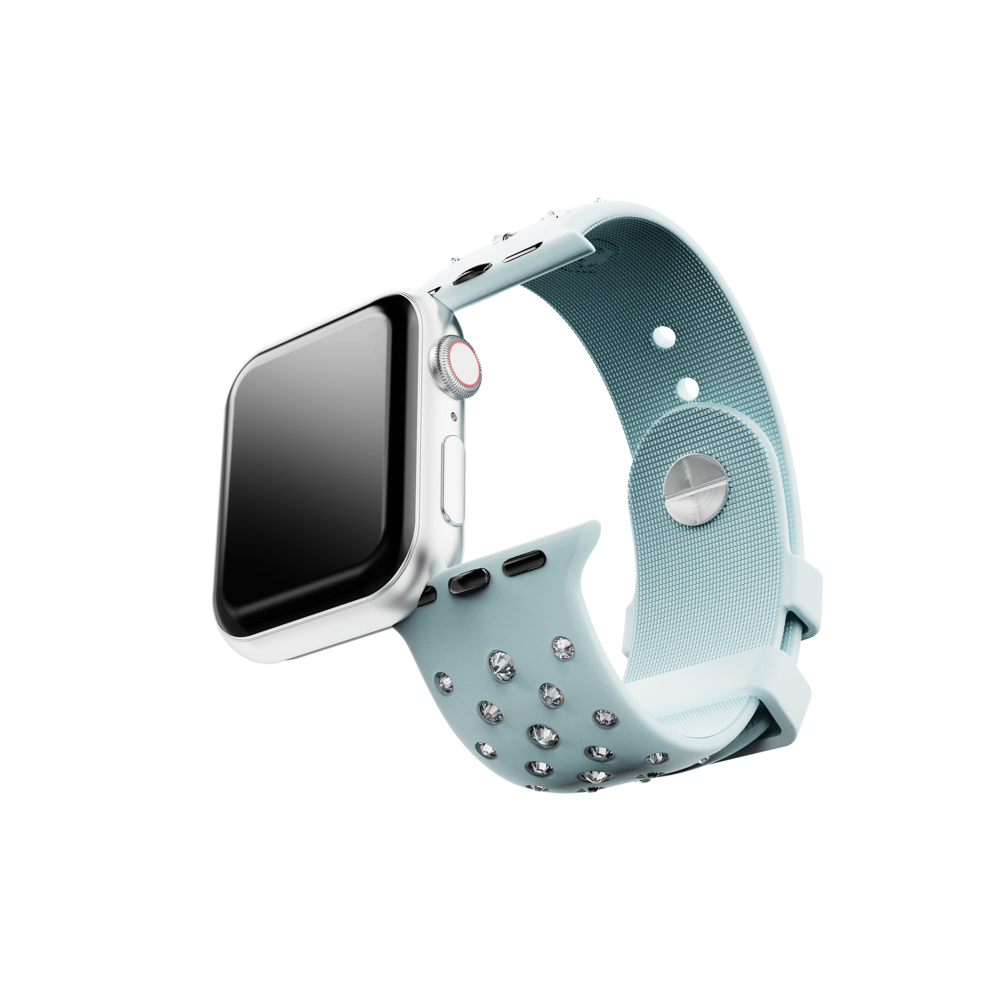 Watch strap, Silicone with stitching, Green, Stainless steel