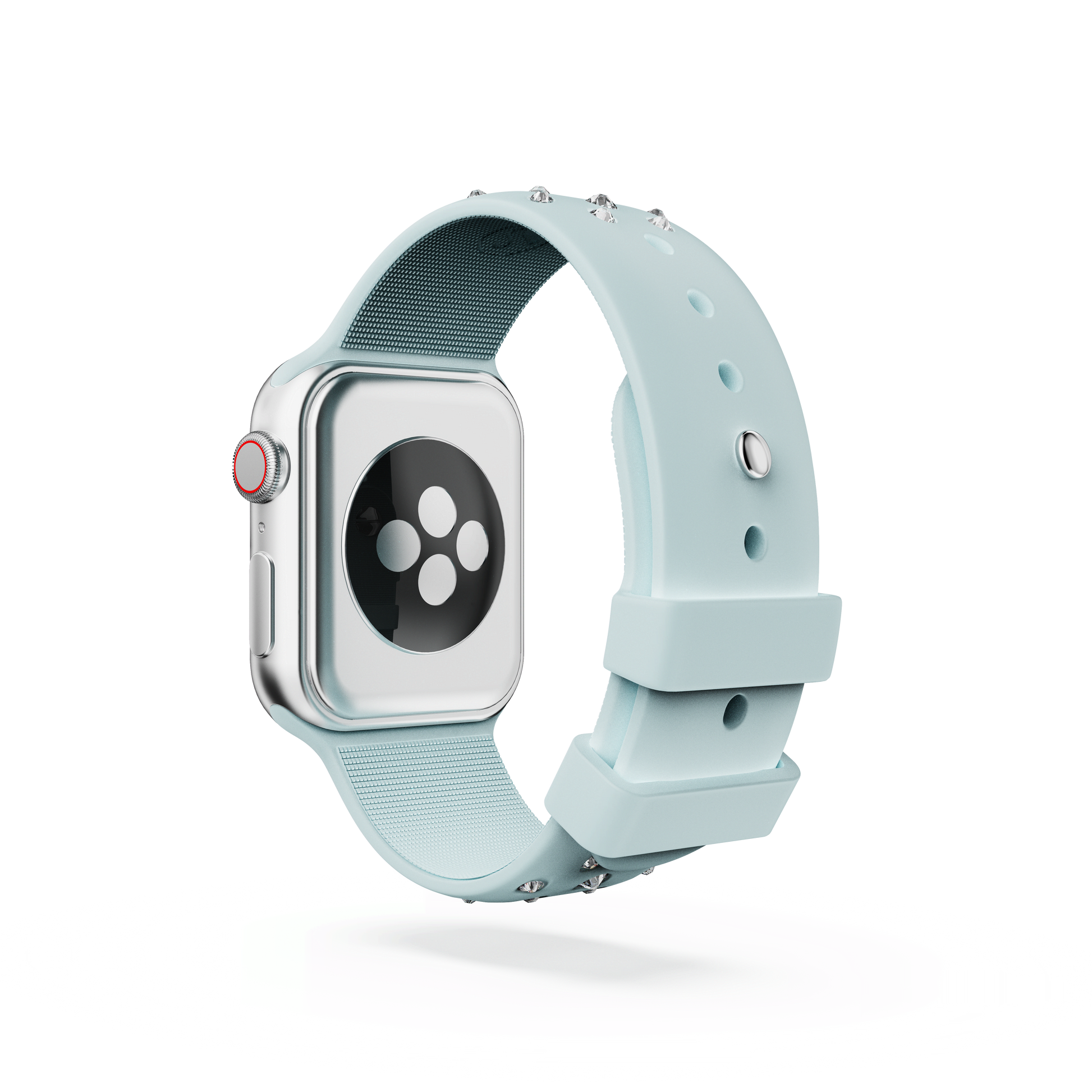 Watch strap, Silicone with stitching, Green, Stainless steel