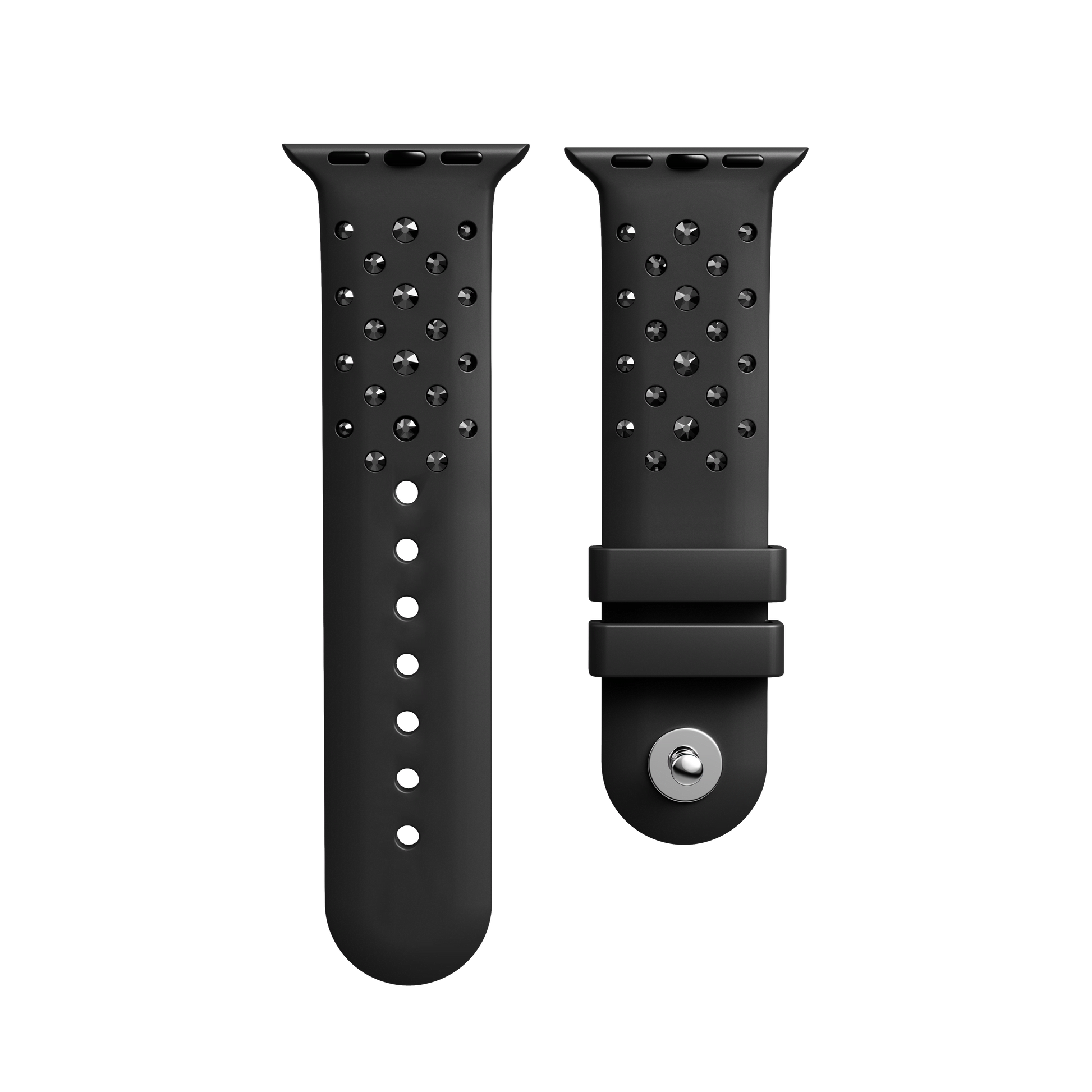 Watch strap, Silicone with stitching, Black, Stainless steel