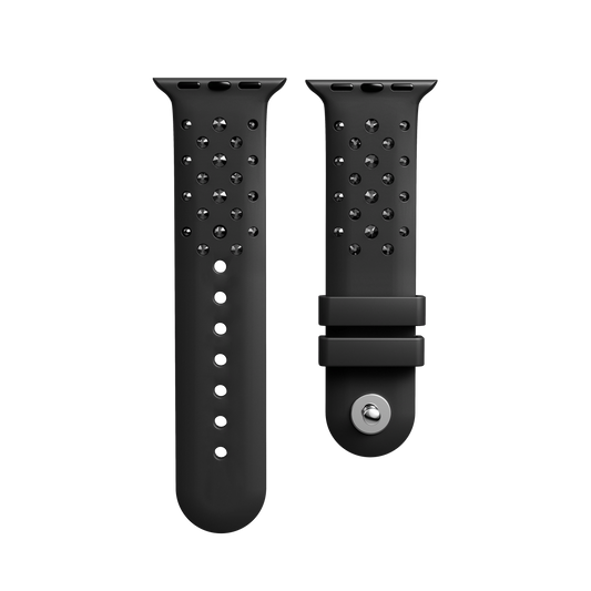 Watch strap, Silicone with stitching, Black, Stainless steel
