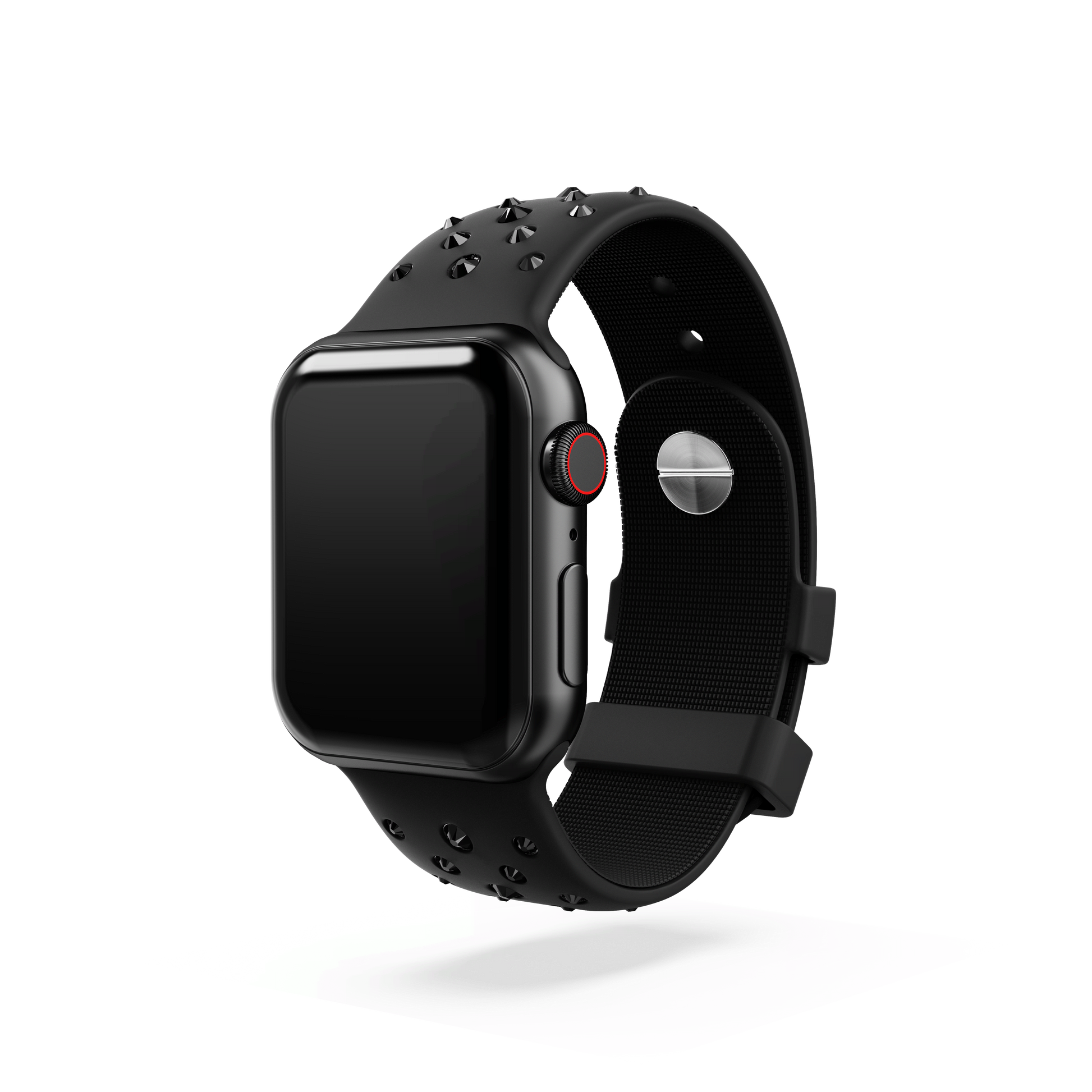 Watch strap, Silicone with stitching, Black, Stainless steel