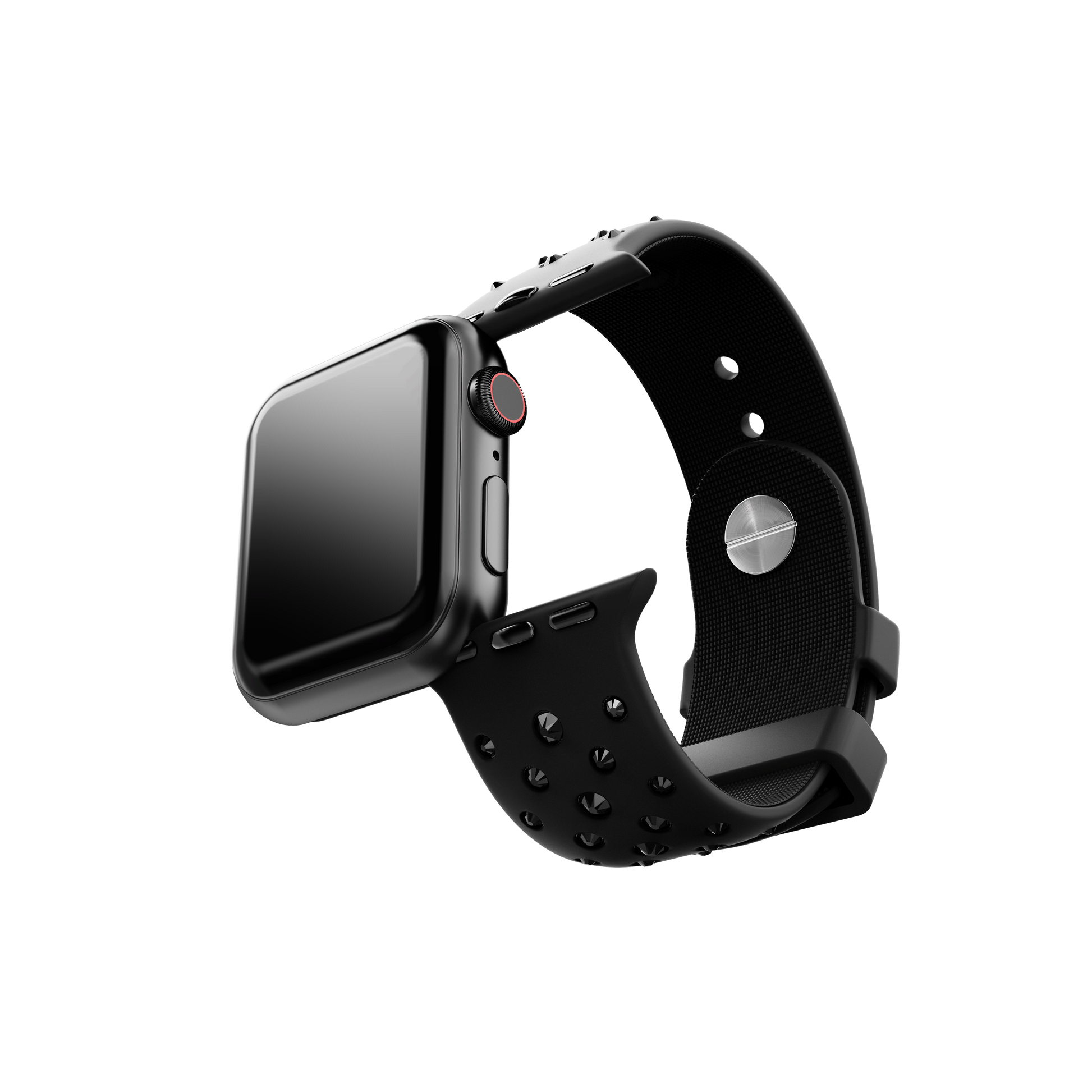 Watch strap, Silicone with stitching, Black, Stainless steel
