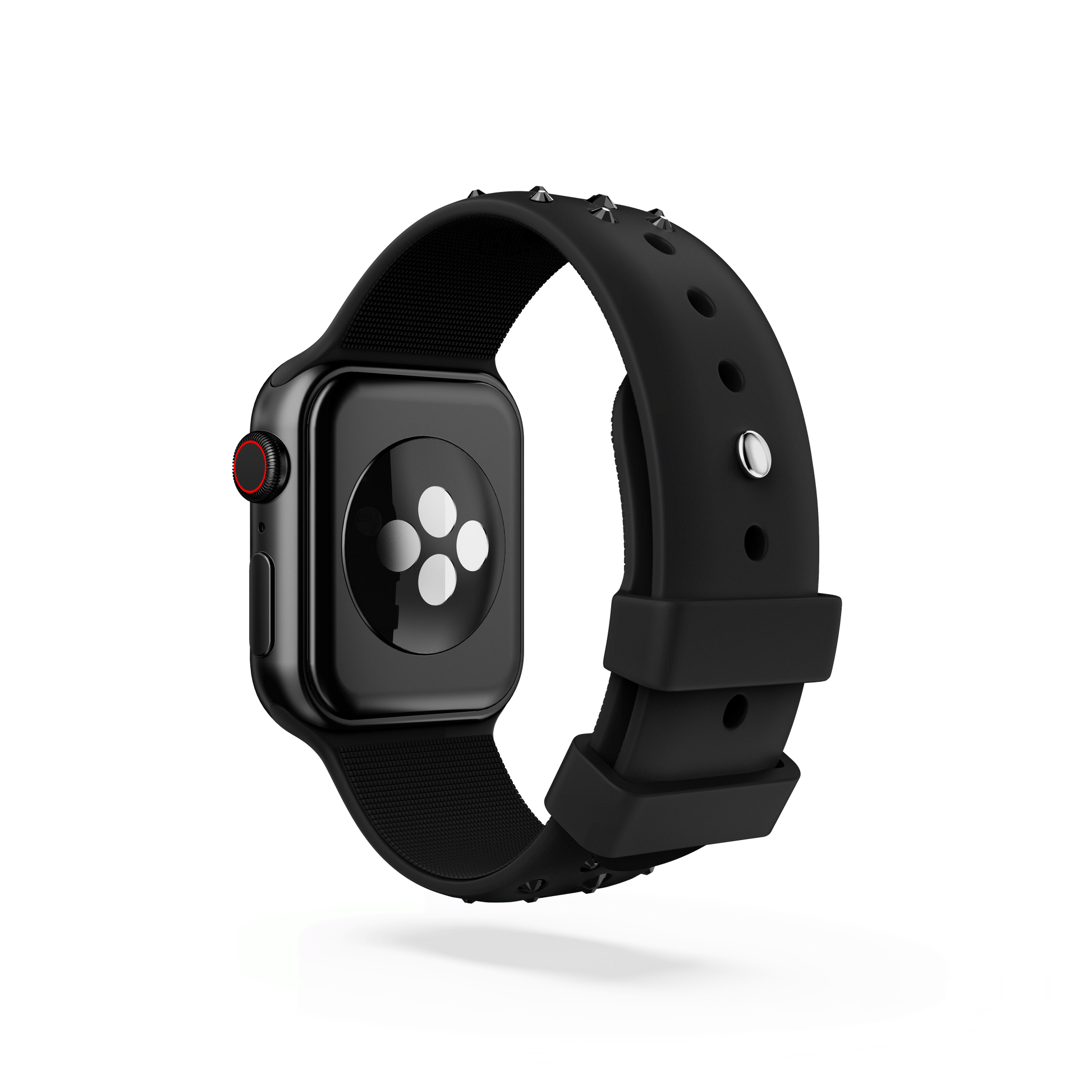 Watch strap, Silicone with stitching, Black, Stainless steel