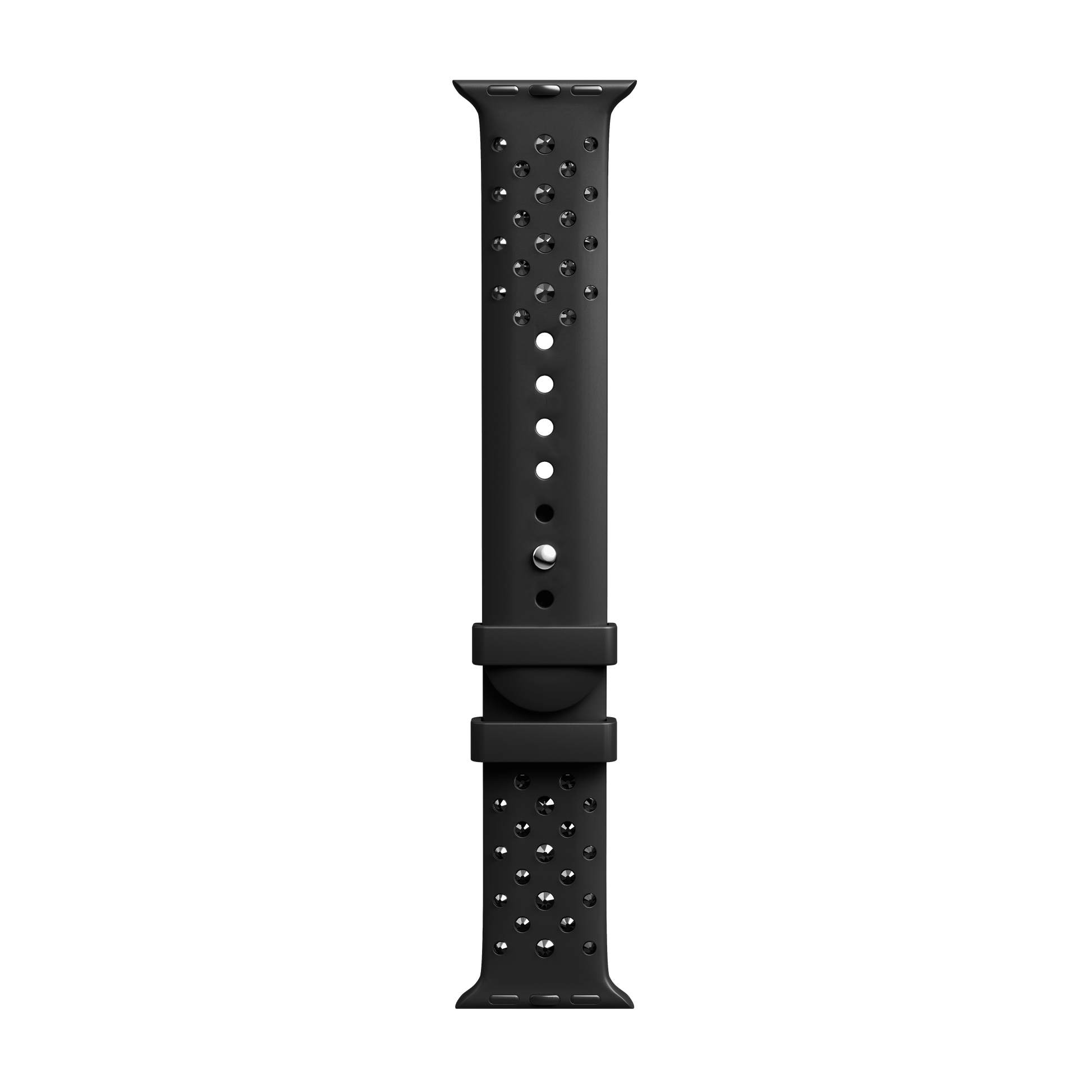 Watch strap, Silicone with stitching, Black, Stainless steel