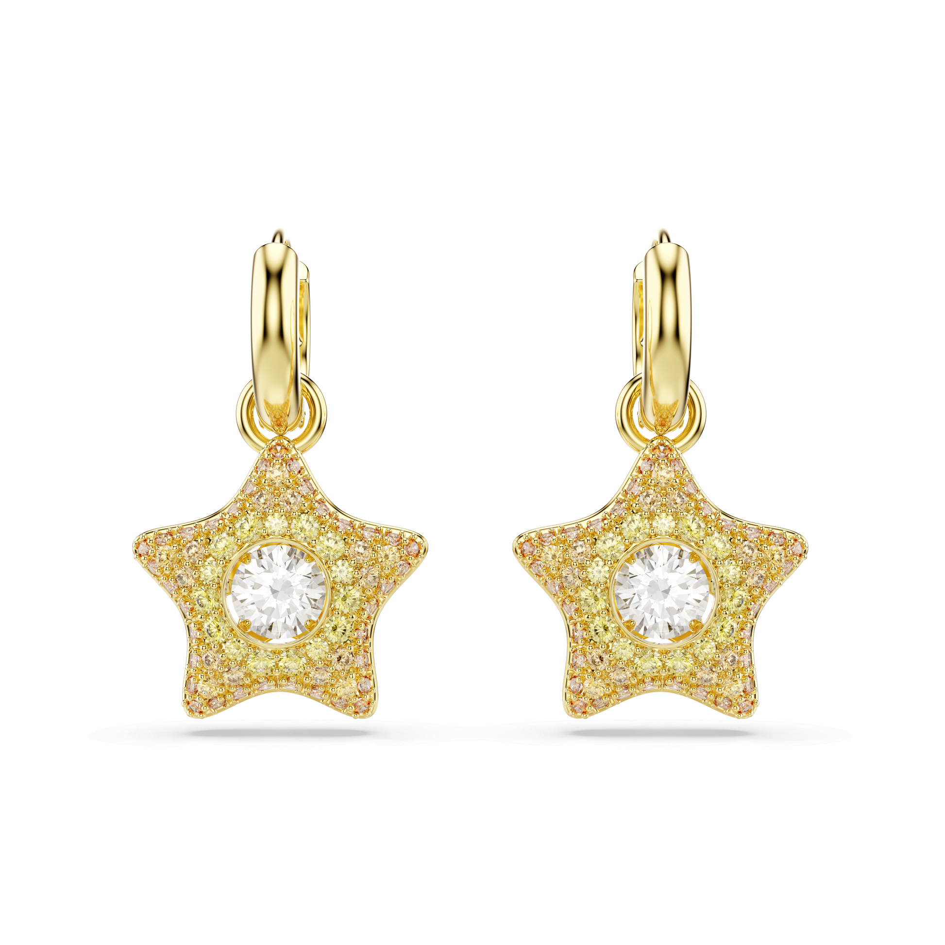 Sublima drop earrings, Round cut, Star, Multicolored, 18K gold finish